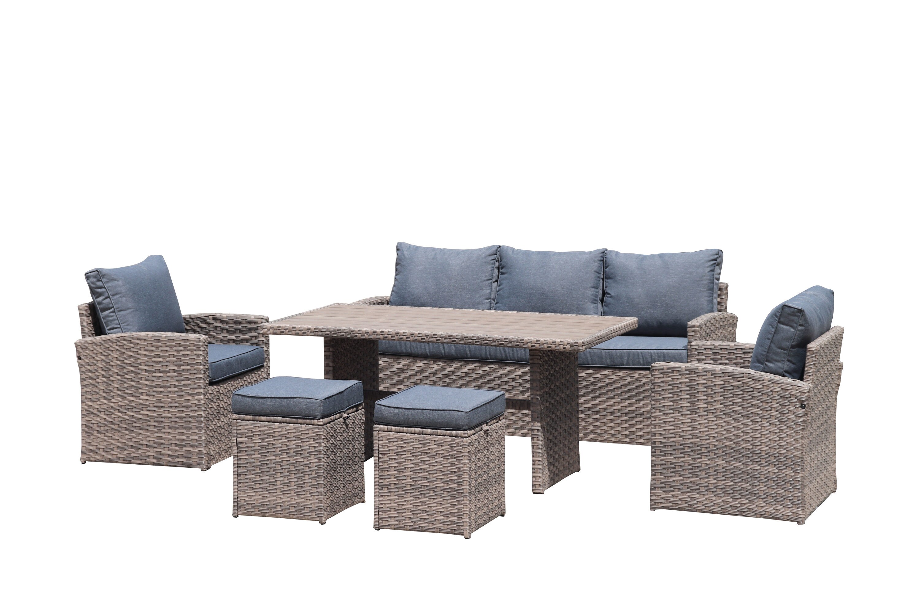 Mondawe OR-6S04-KN 6-Piece Rattan Patio Conversation Set with Gray Cushions