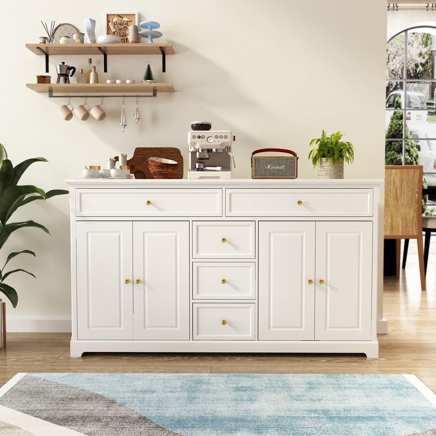  Scurrty 30'' Small Buffet Cabinet with Storage Sideboard,  Coffee Bar Cabinet Kitchen Buffet White Storage Cabinet, Coffee  Station,Kitchen Pantry for Dinning Room, Kitchen, Living Room (Blue) -  Buffets & Sideboards
