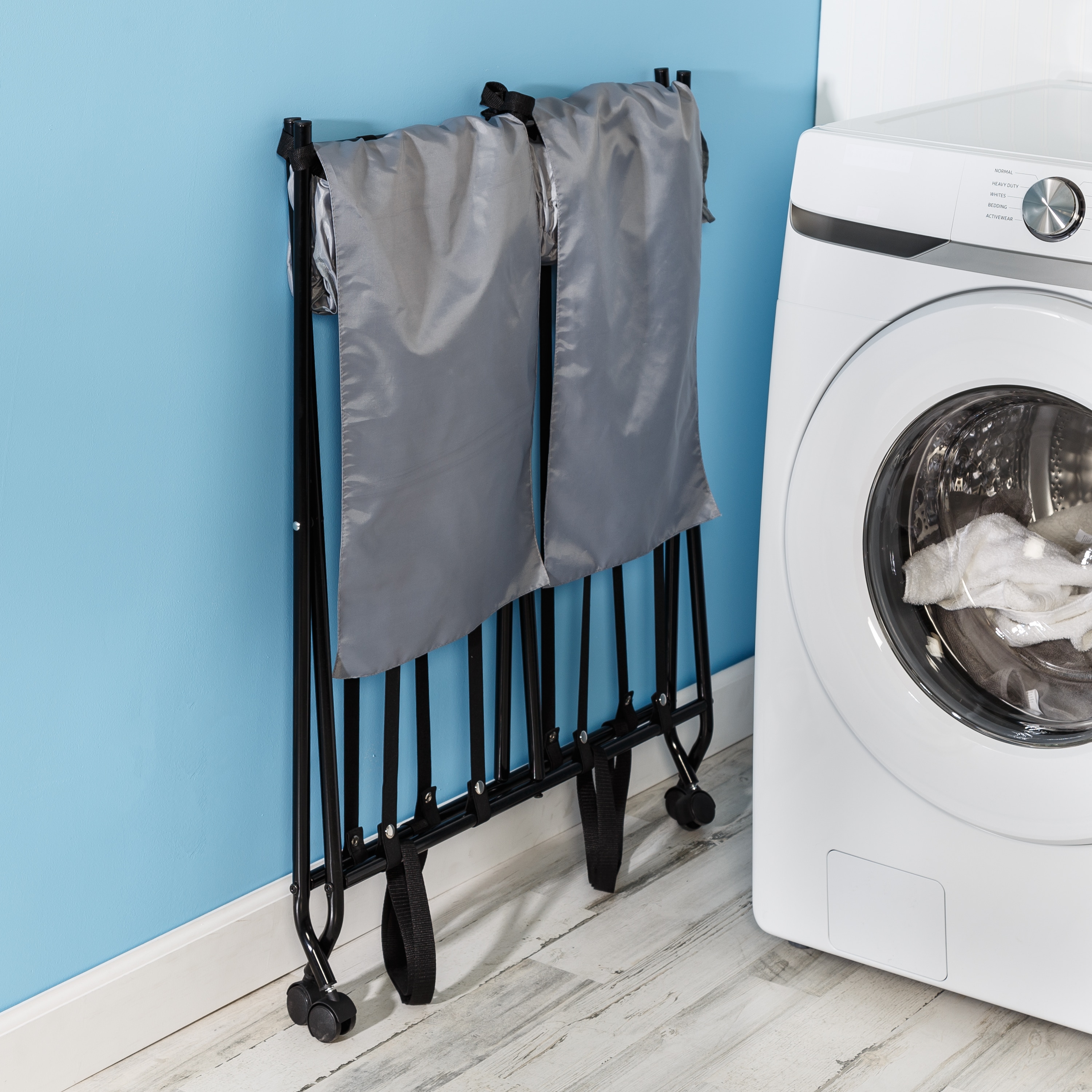 Black Laundry Cart with 4 Sorter Bags
