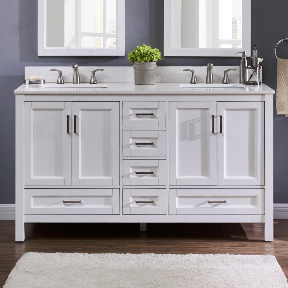 Durham 60-in White Oak Undermount Double Sink Bathroom Vanity with ...