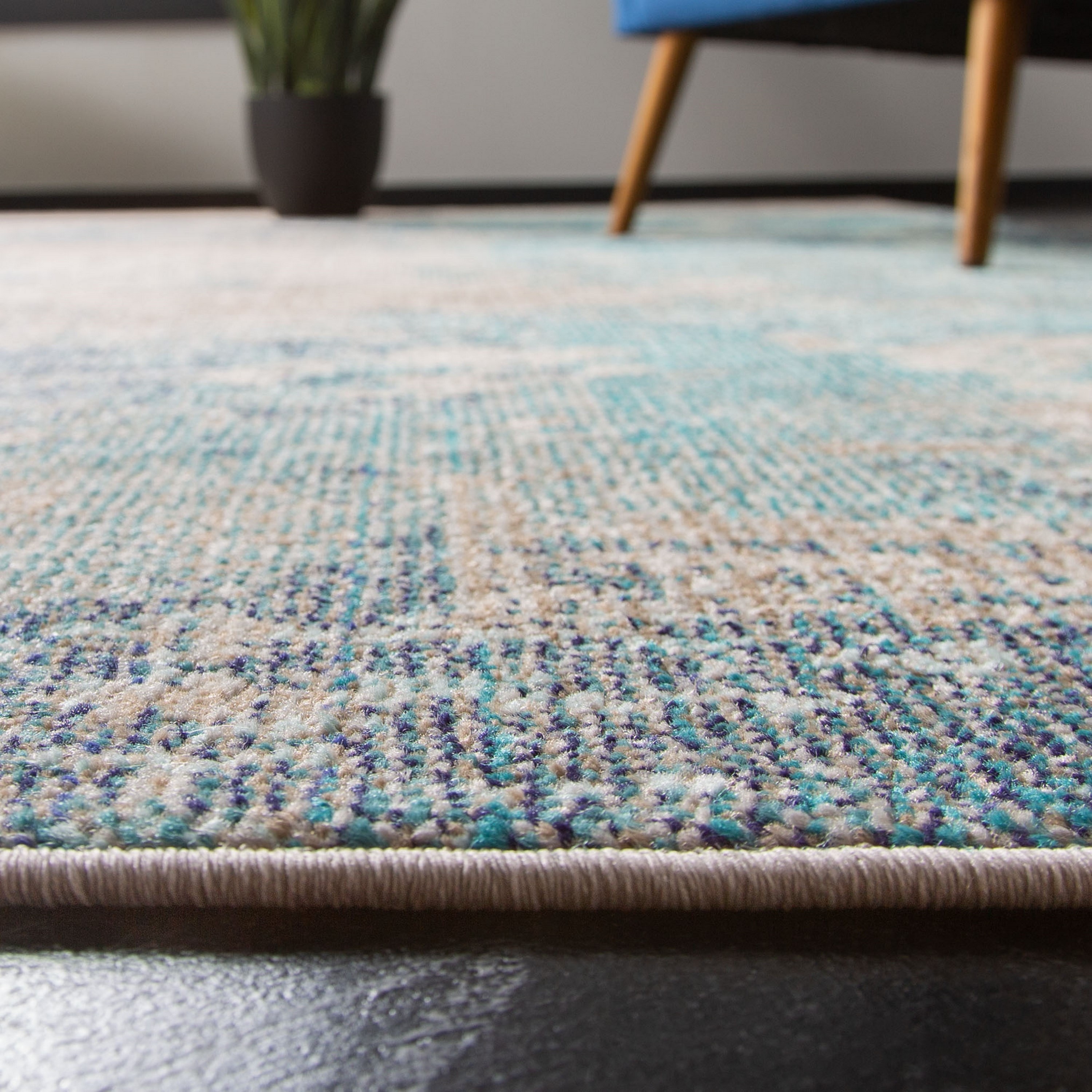 Modern Boho Abstract Blue/Grey Synthetic Area Rug, 10' x 14'