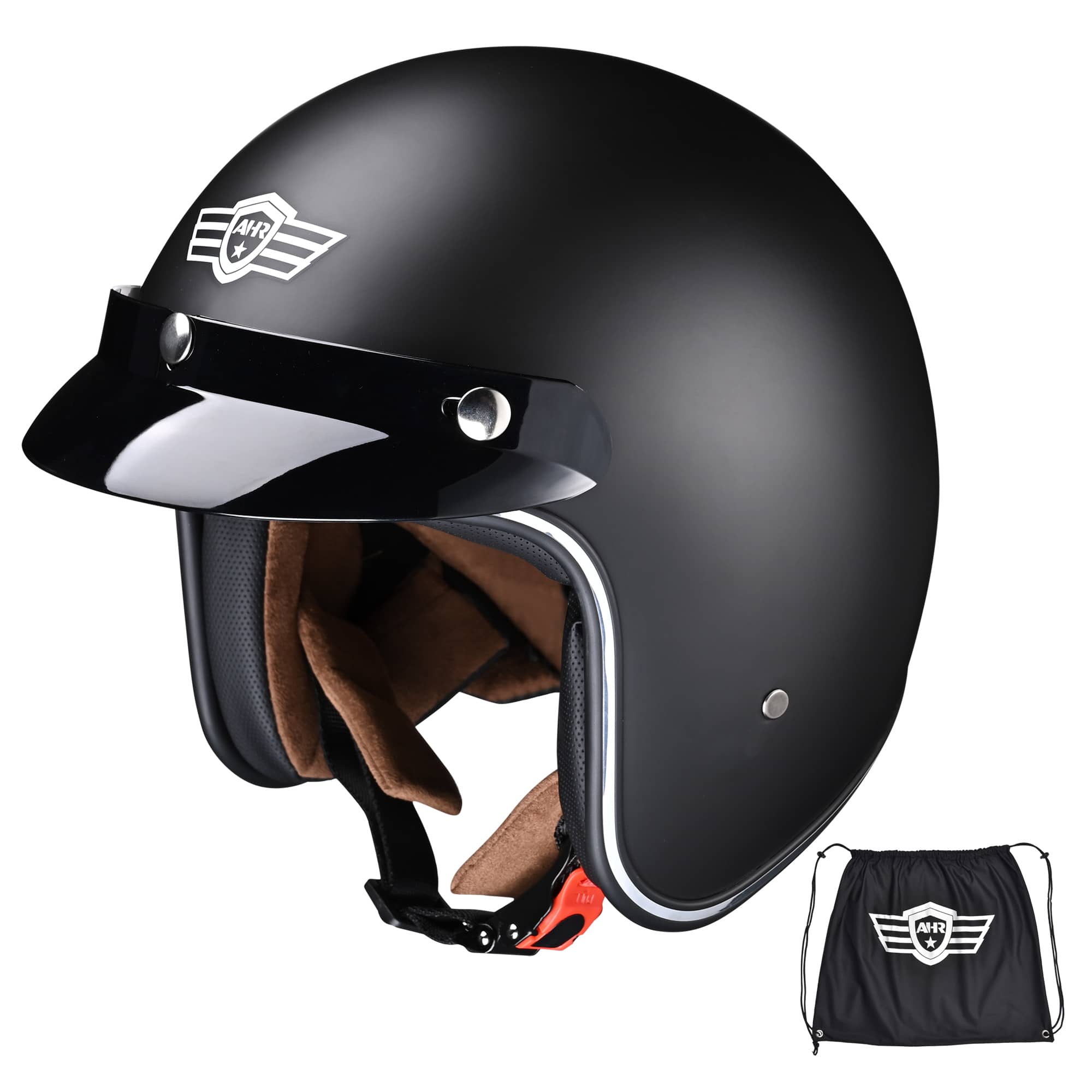Yescom 33HEL002-181XXL-M-LO AHR RUN O5 Retro 3/4 Open Face Motorcycle Helmet DOT Visor Scooter Cruiser XXL
