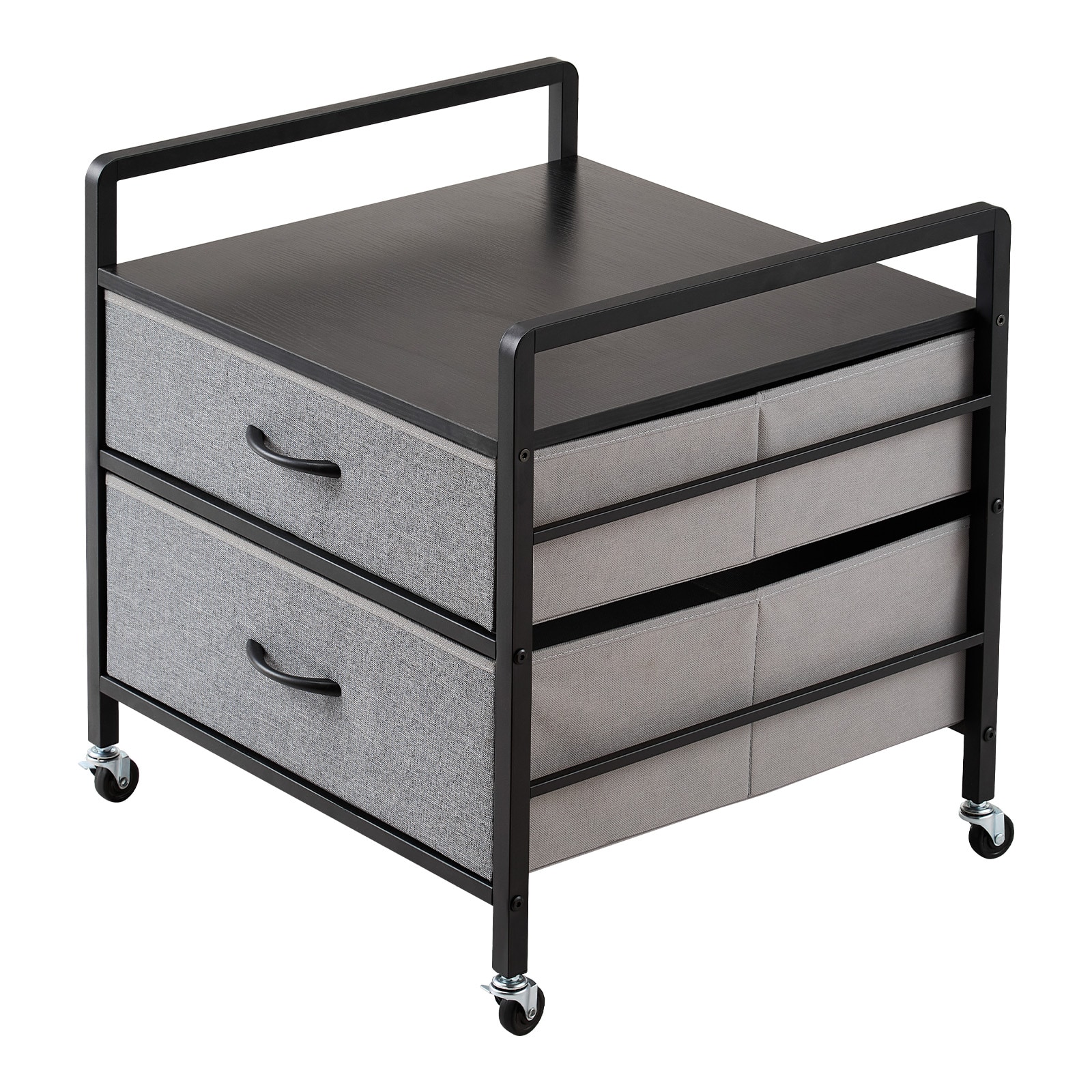 VEVOR SCCTKMNBXZJ206603V0 Mini Fridge Stand with Storage 176 lb-Capacity Mini Fridge Table with 2 Drawers and 4 Swivel Wheels Mobile Mini Fridge Shelf Gray Mini Fridge Organizer for Dorm Apartment Office Bedroom