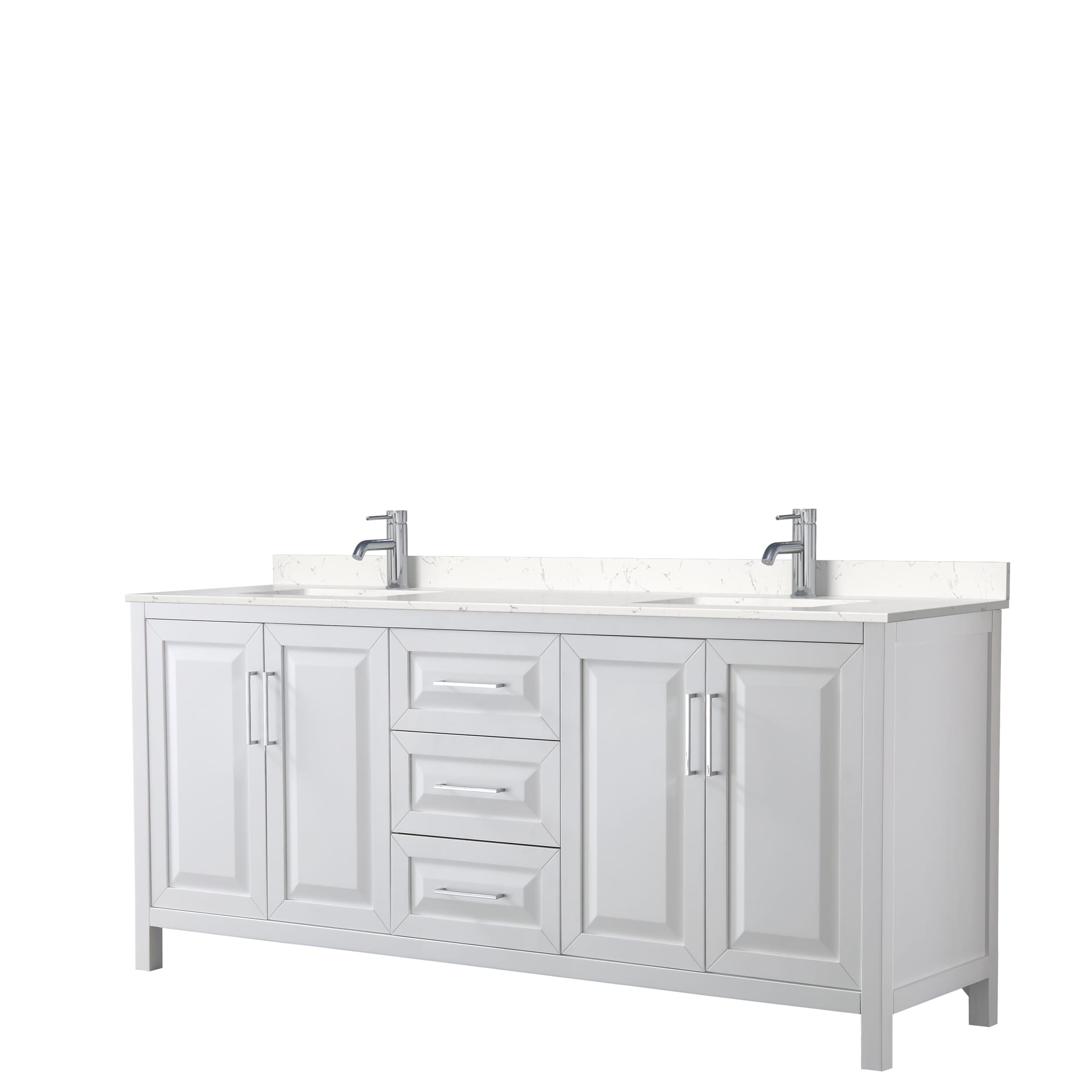 Wyndham Collection WCV252580DWHC2UNSMXX Daria 80-in White with Polished Chrome Trim Undermount Double Sink Bathroom Vanity with Carrara Cultured Marble Cultured Marble Top