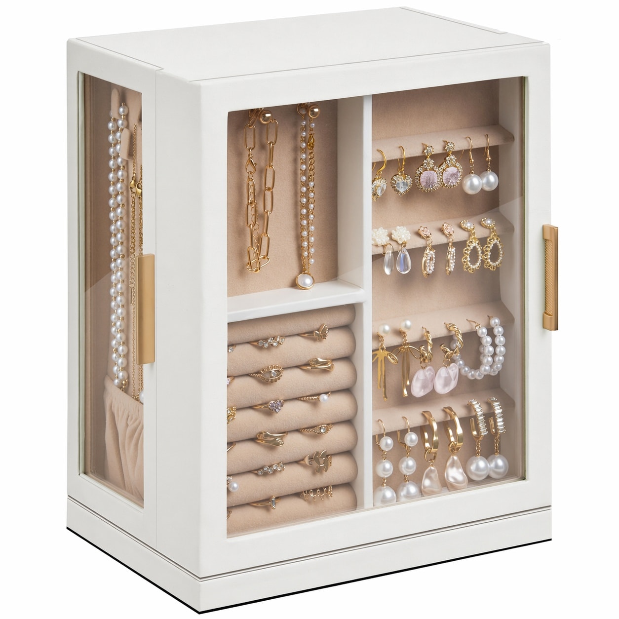 UUDULY  360 Rotating Jewelry Box with 5 Drawers Spacious Vertical Jewelry Organizer with Glass Window Jewelry Storage Case Dustproof Moisture