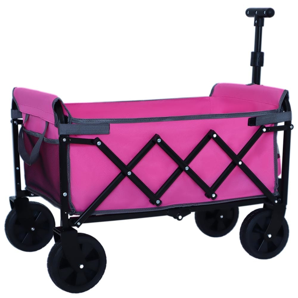 JUJABU ZJCART-9 Pink Expandable Dual-Layer Utility Wagon with 100percent Extra Space Grocery Cart for Camping Shopping