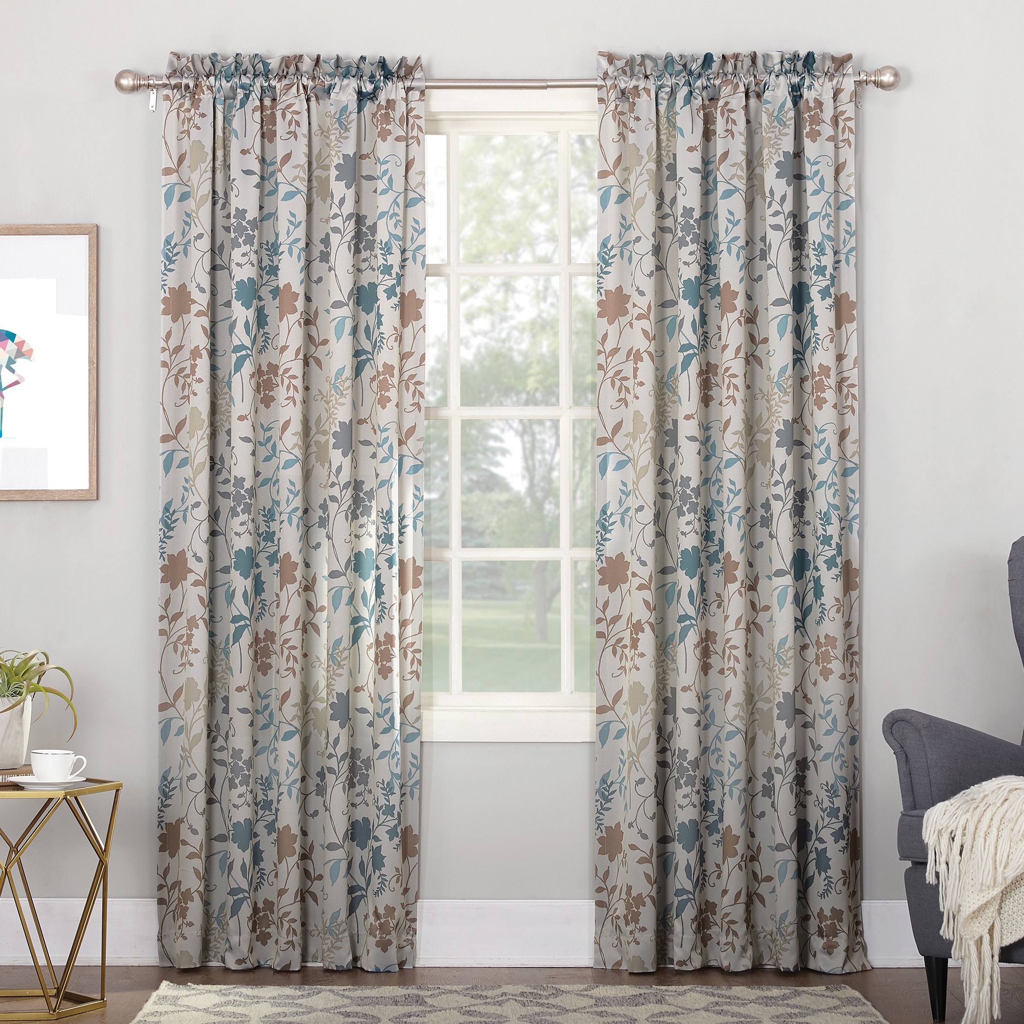 Sun Zero 43519 63-Inches Stone Floral Room darkening Interlined Rod pocket Single curtain panel