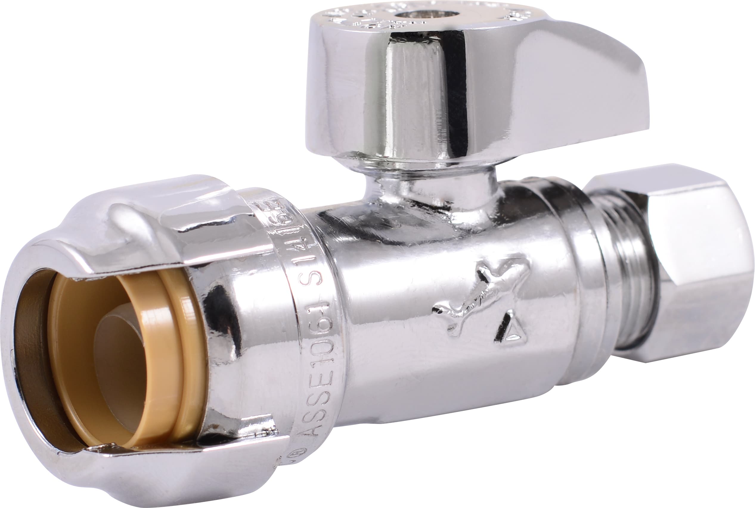 SharkBite Brass 1/2-in Push-to-Connect x 3/8-in OD Compression Quarter Turn  Straight Valve in the Shut-Off Valves department at Lowes.com