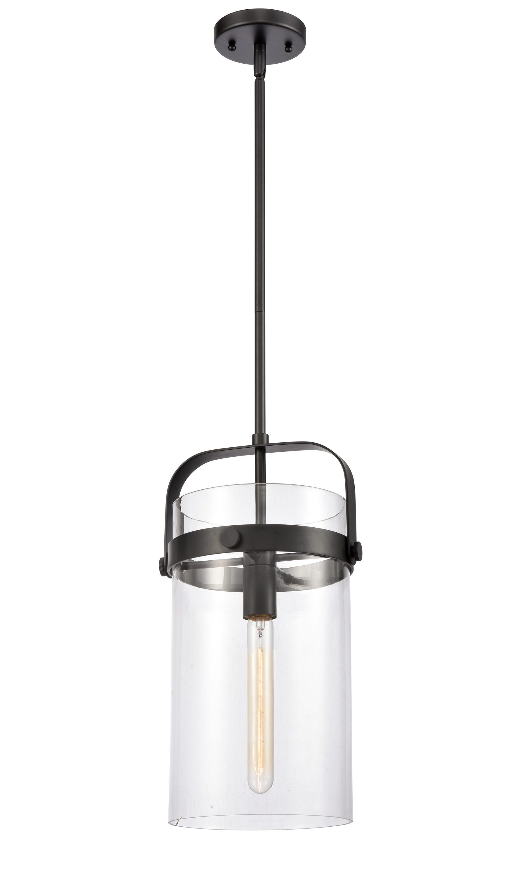 Matte Black Mini Pendant with Clear Glass Shade and LED Lighting