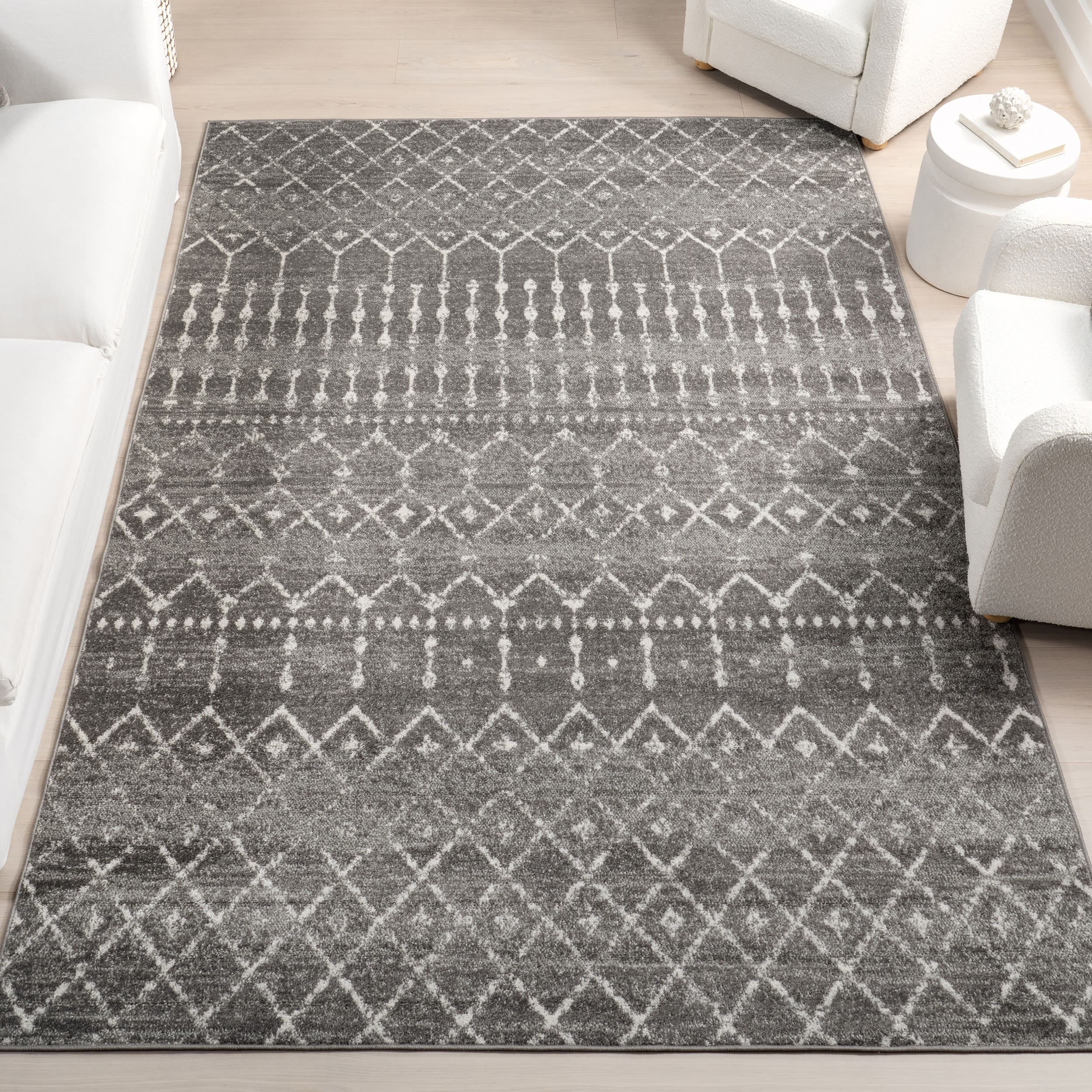 Dark Gray Moroccan Trellis Reversible Area Rug, 8' x 11'