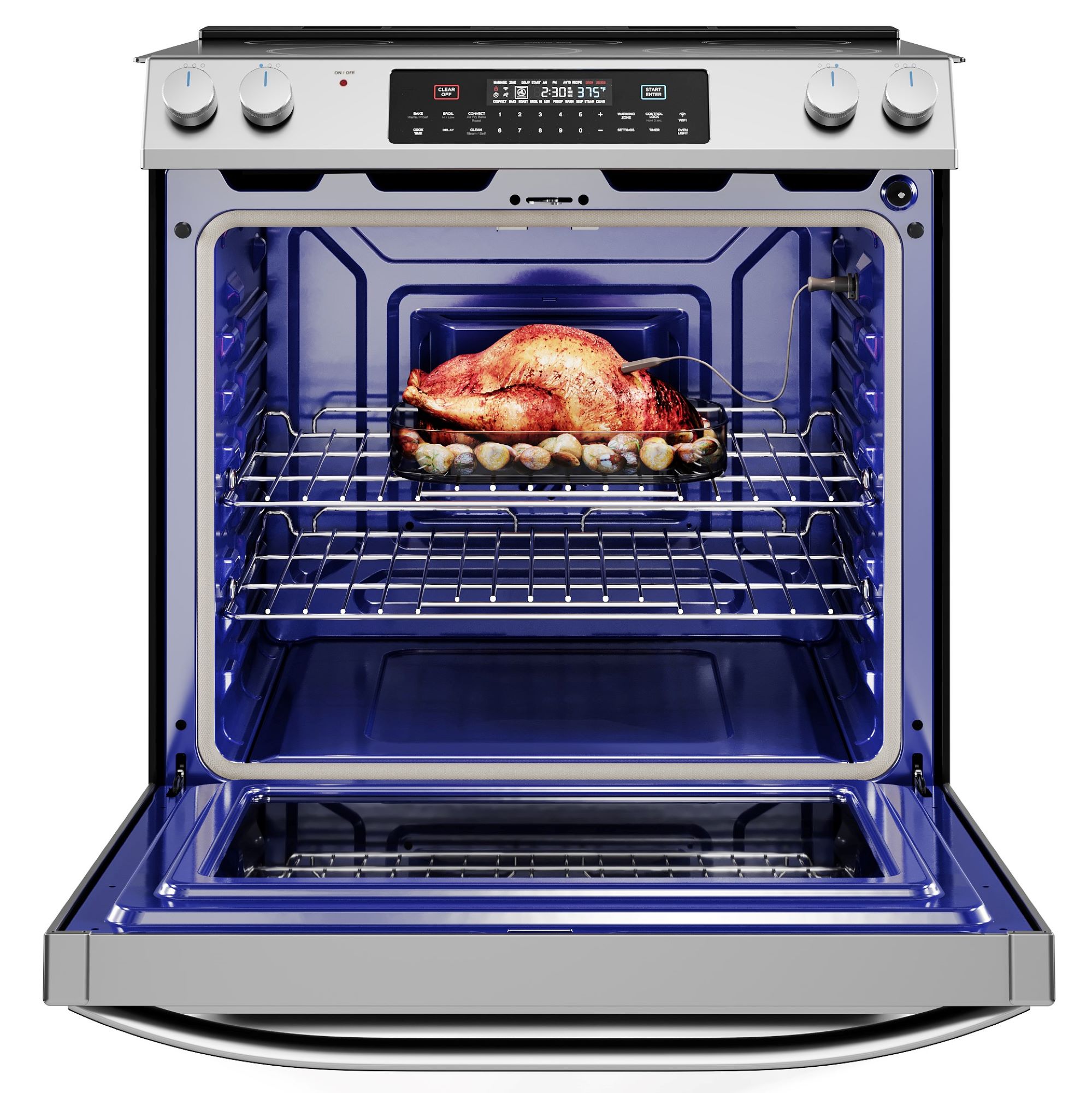 Midea 30-in Glass Top 5 Burners 6.3-cu Ft Self-Cleaning Slide-in ...