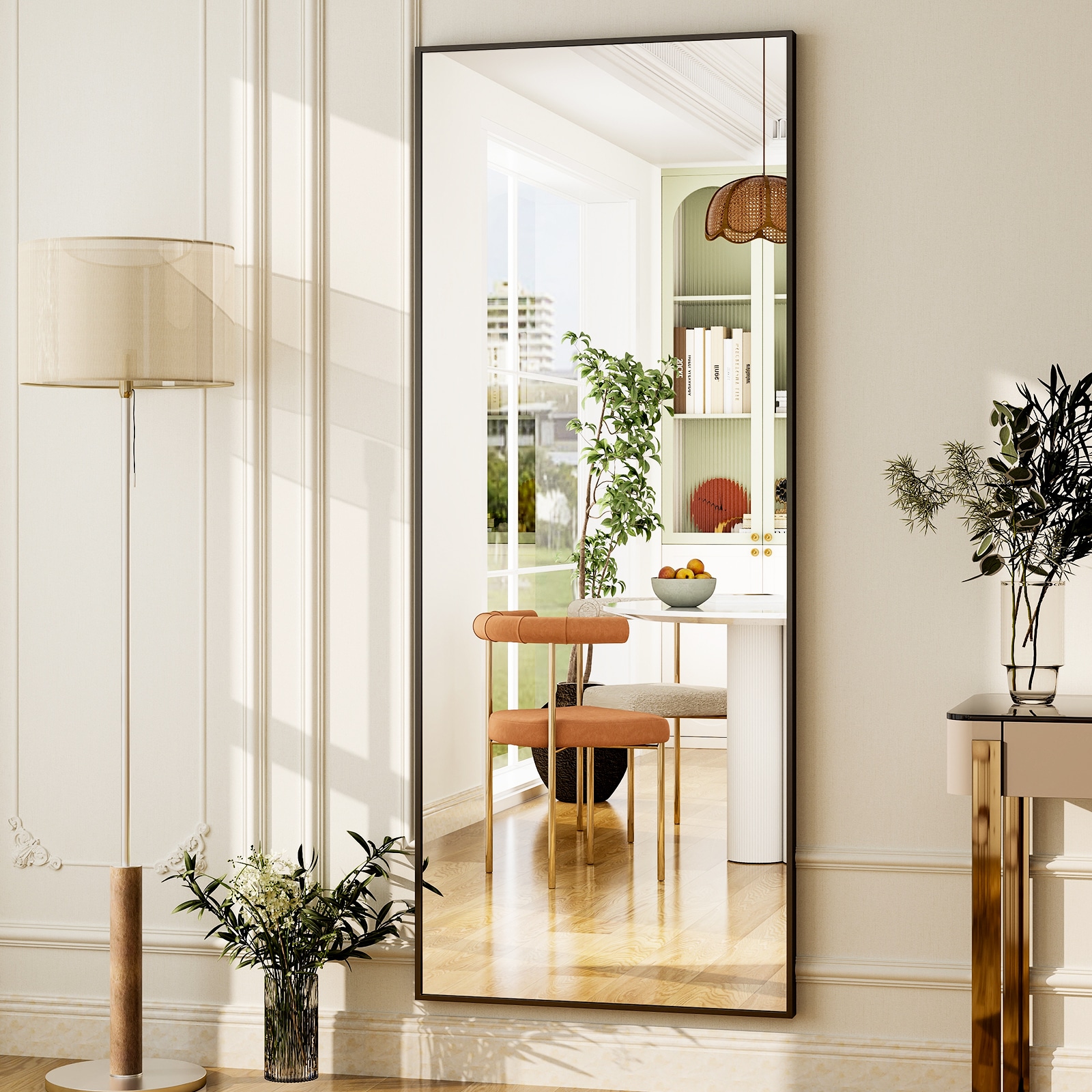 BEAUTYPEAK LS-ZJ2163-B 21-Inches W x 63.0-Inches H Rectangle Black Framed Full Length Floor Mirror