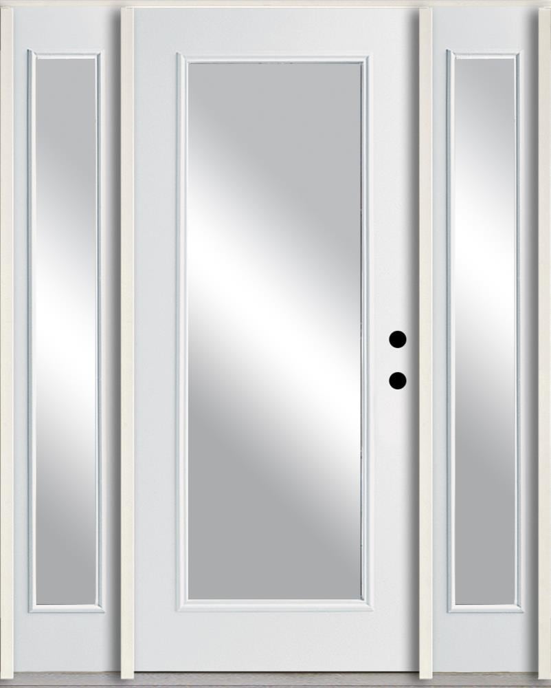RELIABILT LO889923 60-in x 80-in x Fiberglass Full lite Left-hand inswing Modern White Painted Prehung Front Door with Sidelights Insulating core
