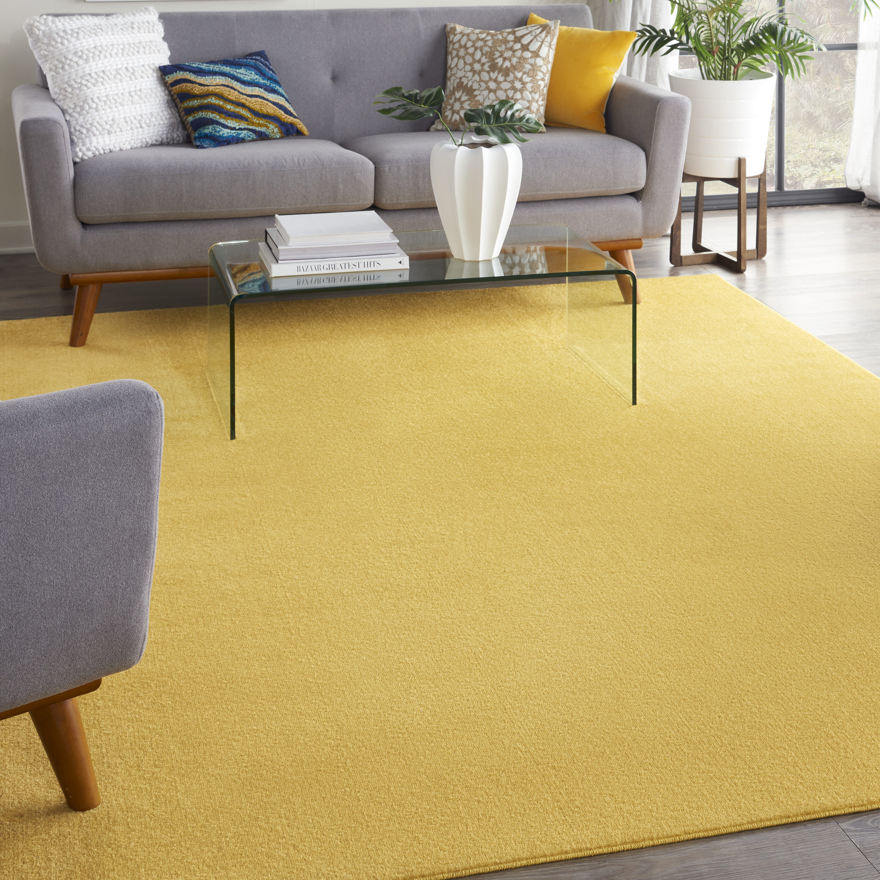 Nourison 99446825445 Essentials 7 x 10 (ft) Loomed Polypropylene Yellow Rectangular Indoor/Outdoor Solid Area rug