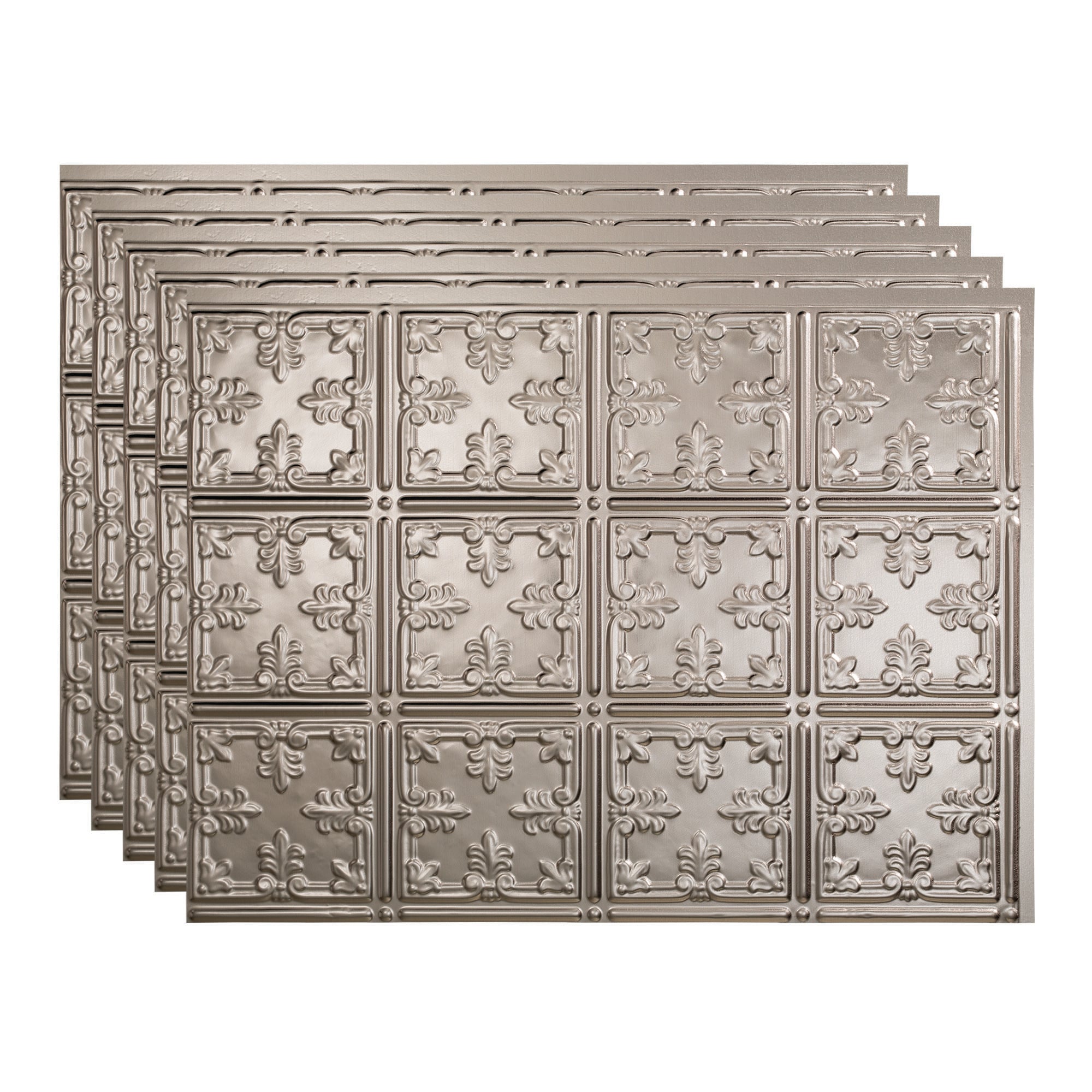 Fasade PB5729 Traditional 10 18.25-in x 24.25-in Vinyl Brushed Nickel Backsplash Panels 5.0 -Pack