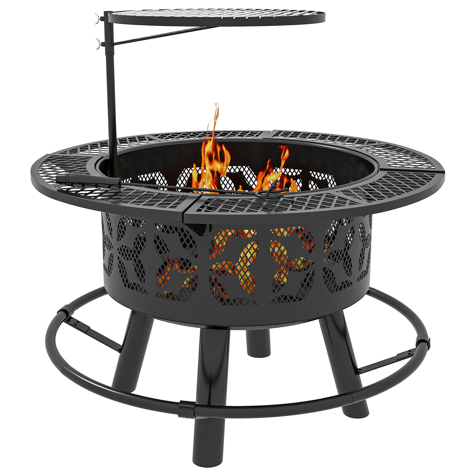 GZMR GZ-W22320 33" Portable Wood Burning Firepit with Adjustable Cooking Grate 33-in W Black Steel Wood-Burning Fire Pit