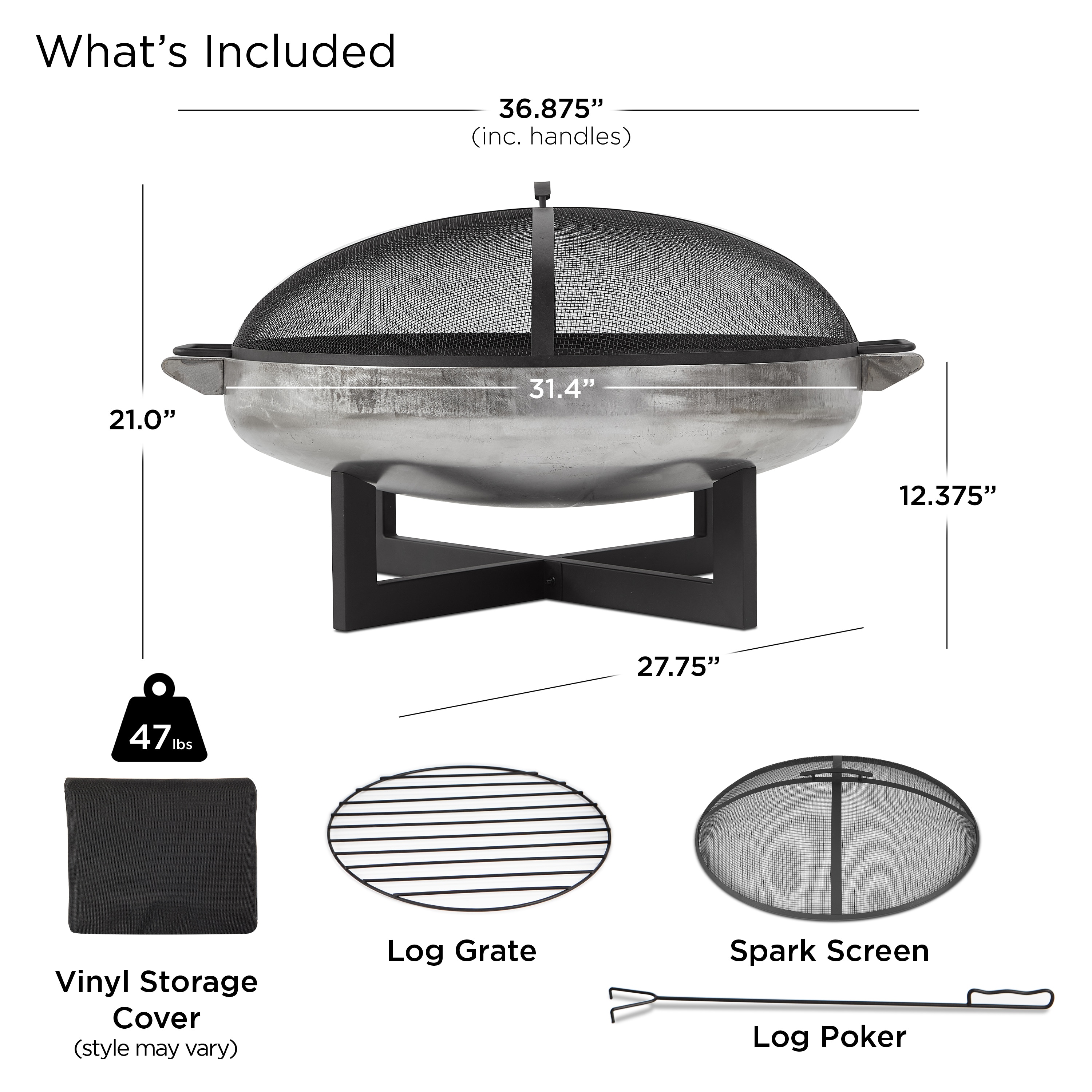 La Porte 34.5" Black and Rust Steel Wood Burning Fire Pit