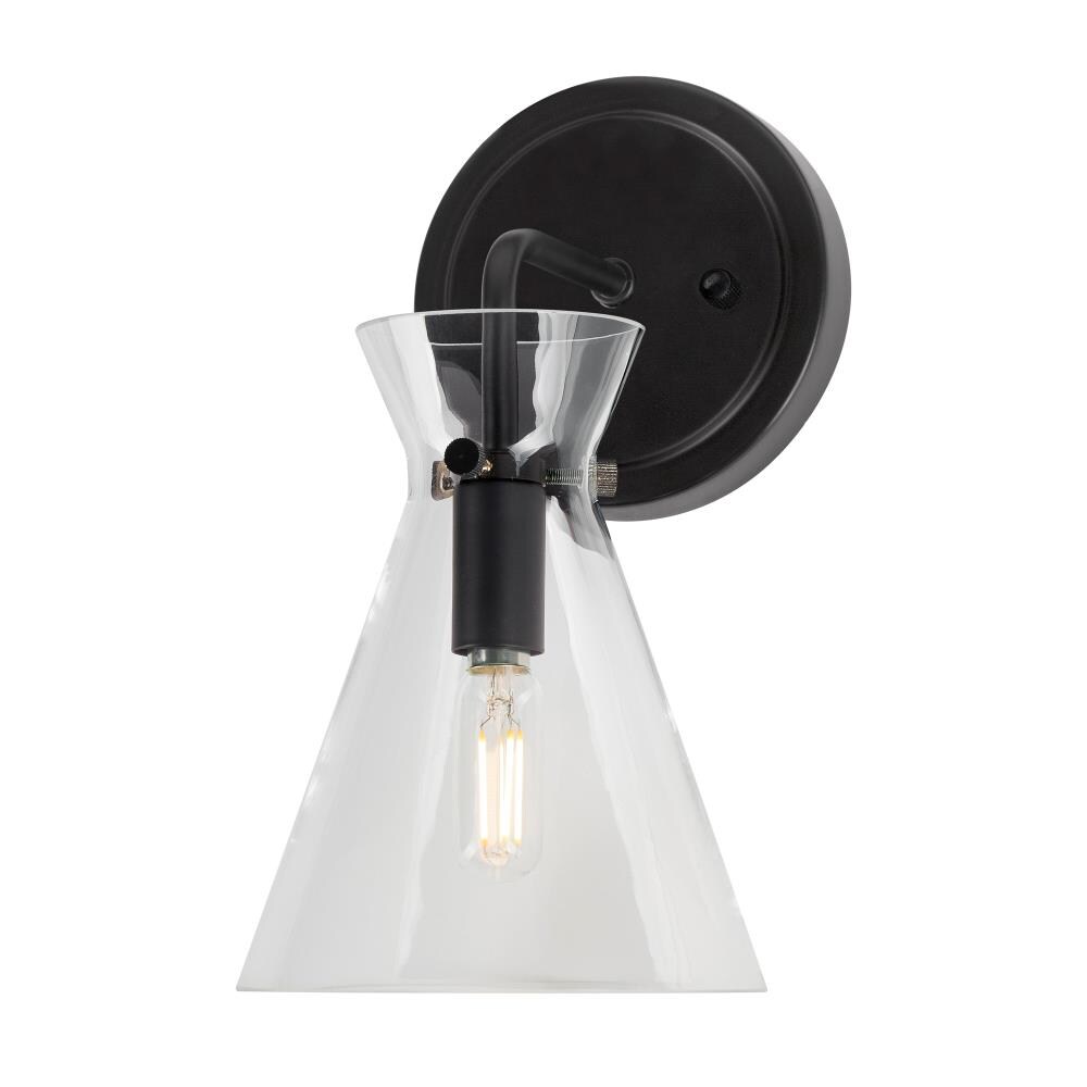 Beaker Mid-Century Modern Black Steel Wall Sconce with Clear Glass