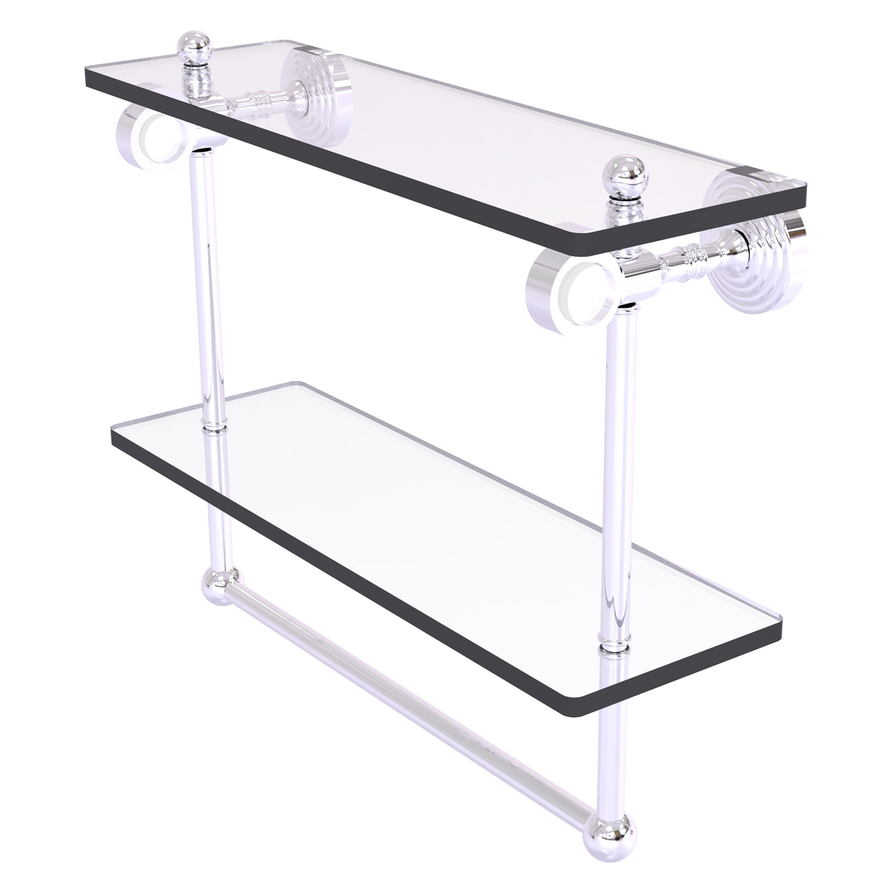 Allied Brass PG-2TB-16-PC Pacific Grove Polished Chrome 2-Tier Wall Mount Bathroom Shelf (16-in x 13-in x 5-in)
