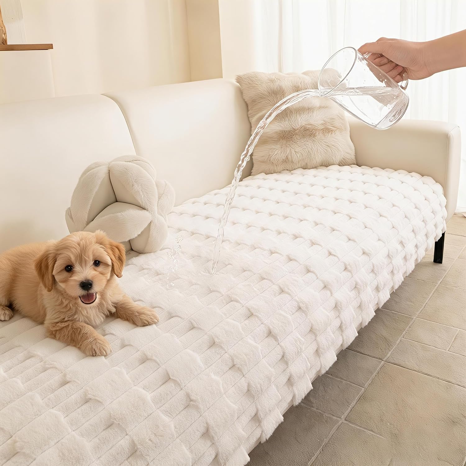 Garvee - Waterproof Dog Couch Cover Plush Washable Pet Friendly Slipcover Non Slip Durable Protec...