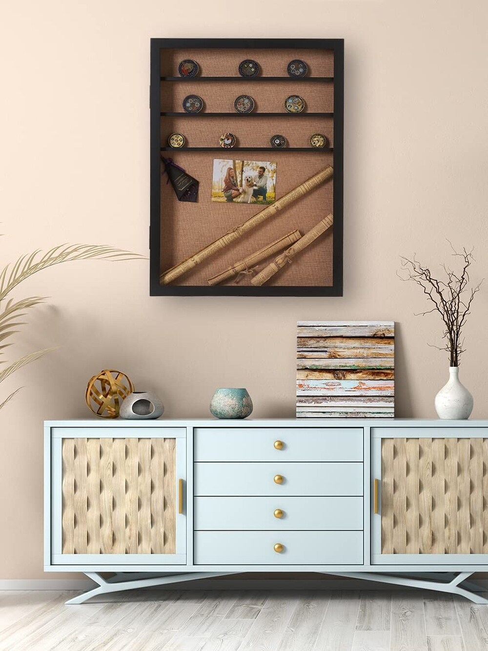 Etokfoks 18x24 in Solid Wood Shadow Box with 6 Shelves Black Finish ...