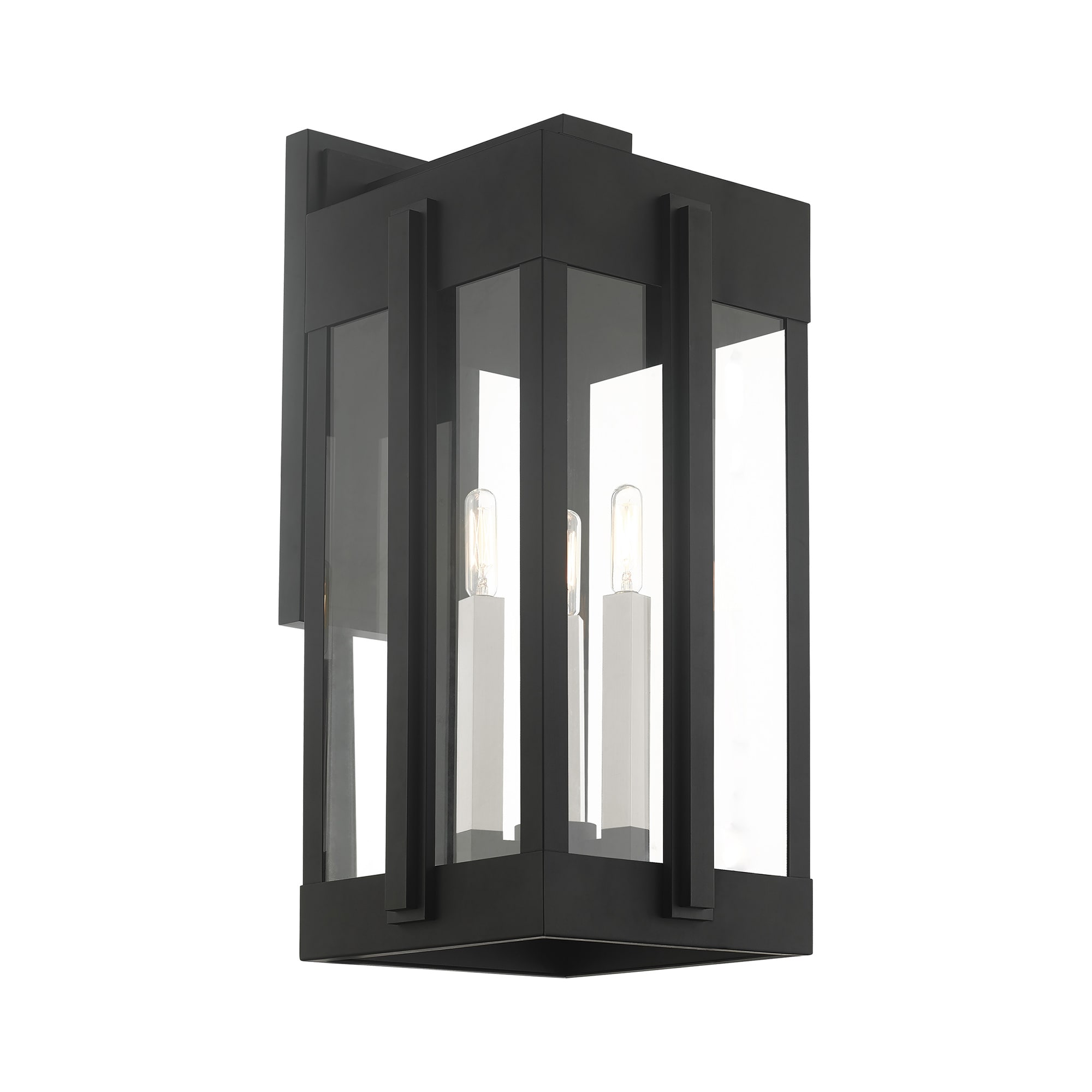 Black Brass Lantern Sconce with Clear Glass