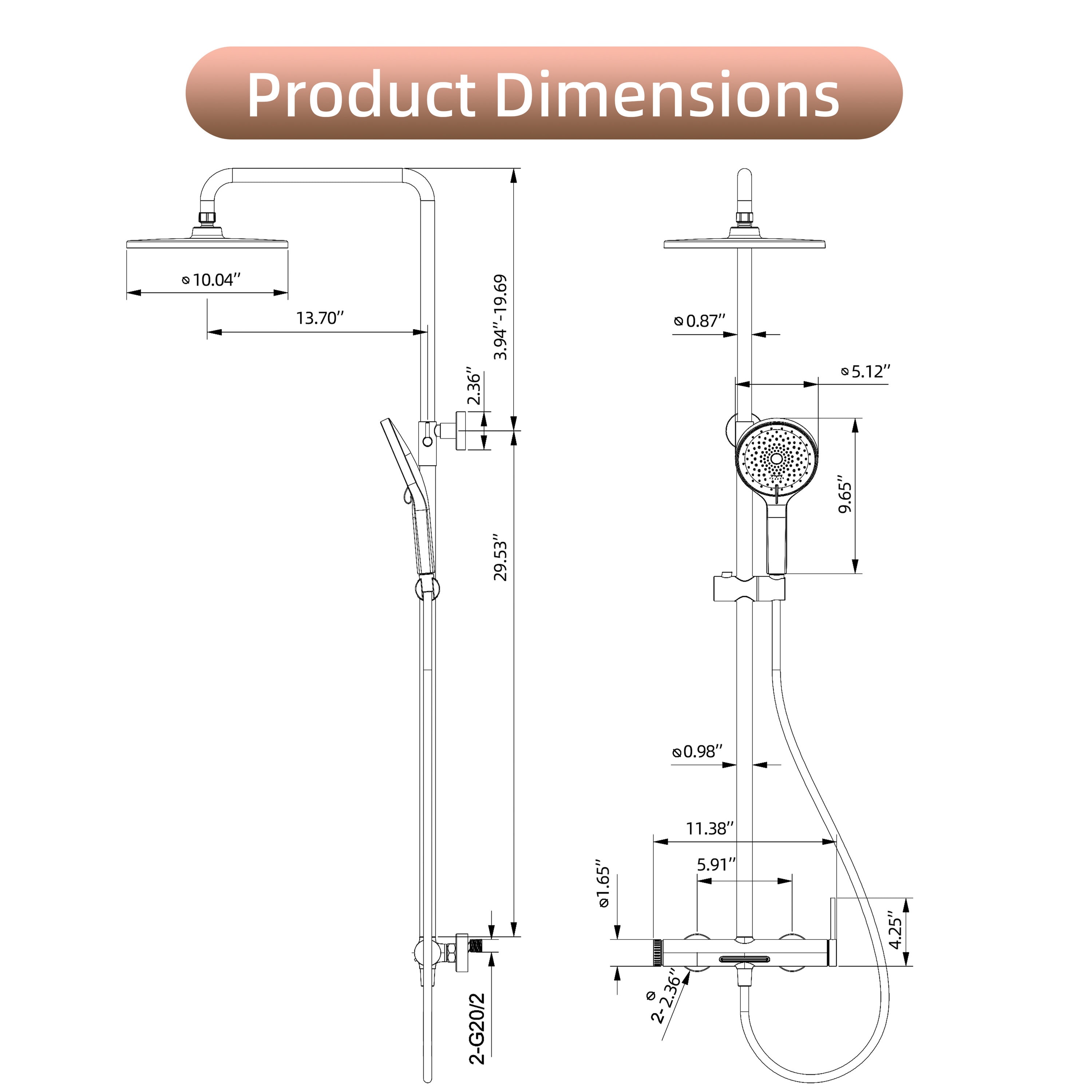 WELLFOR WBSB-003RG Showerhead-Bar-Panels - View #11