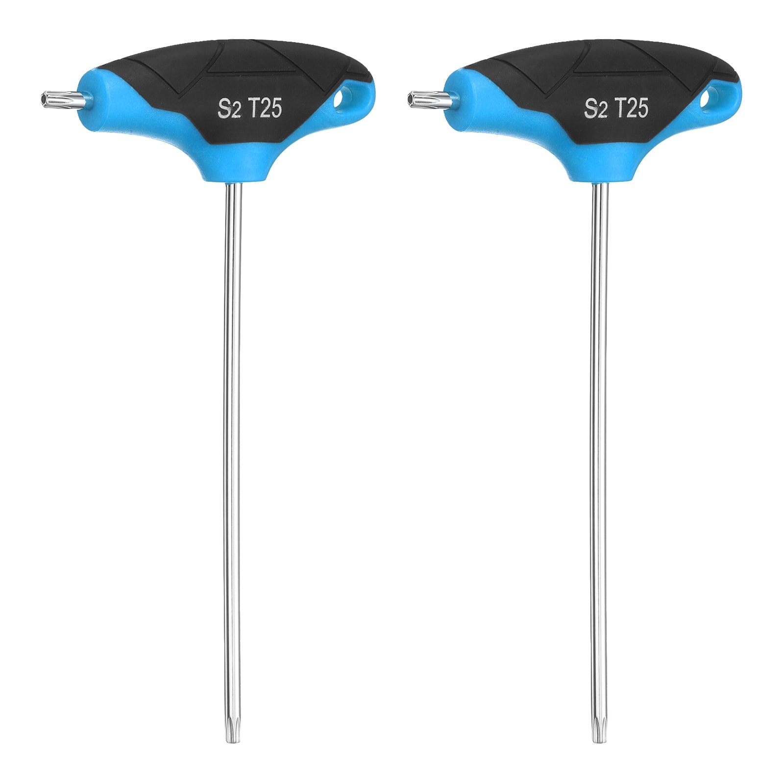 Harfington 2pcs T-Handle Torx Key Wrench T25 S2 Steel Dual End T-Key Wrench Torx Screwdriver Hex Keys Tool for Automotive Household Maintenance Blue Black #S26051300UX4938