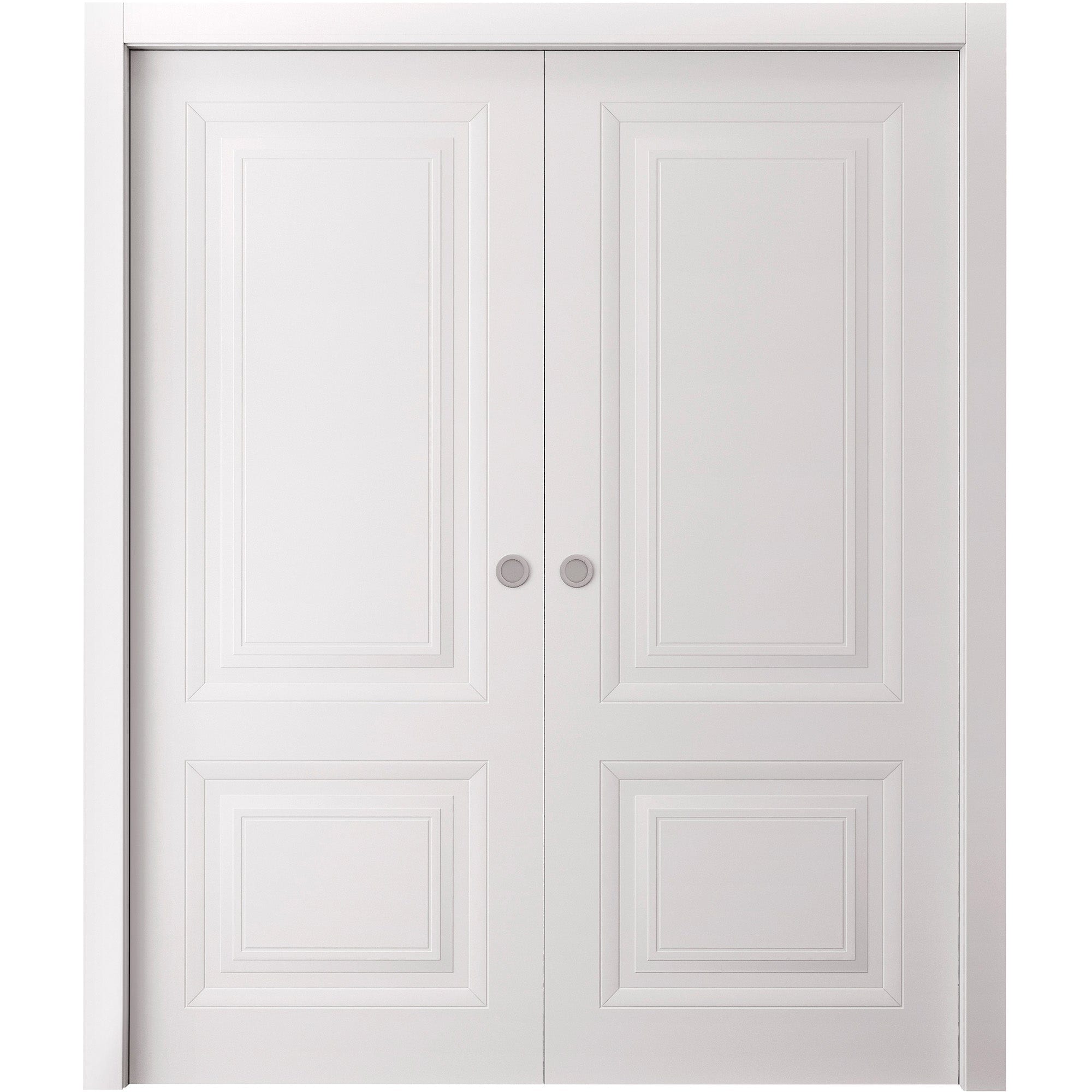 SARTODOORS Sliding Double Pocket Doors 60 x 96 inches - SELECT 2249 White - Kit Rail Hardware - Solid Wood Interior Bedroom Doors