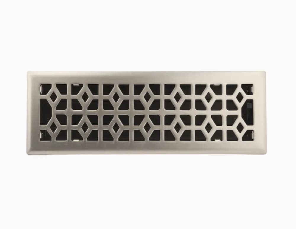allen + roth 9160414BN 4-in x 14-in Maximum airflow Steel Satin Nickel Marquis Design Floor Register