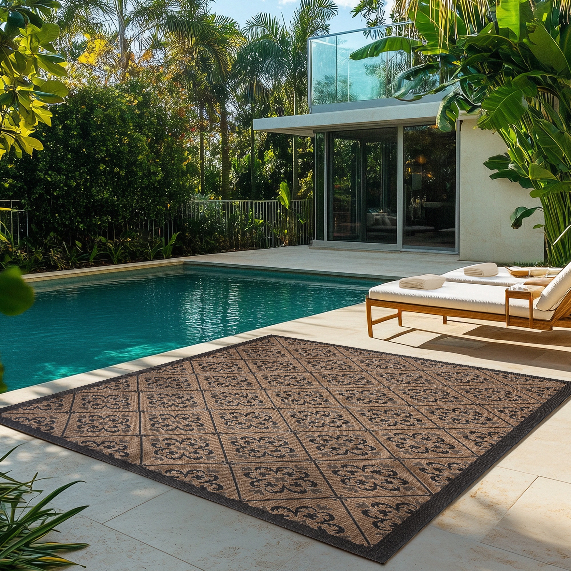 GERTMENIAN 24869 6 x 9 (ft) Loomed Polypropylene Havana/Black Rectangular Indoor/Outdoor Stripe Area rug