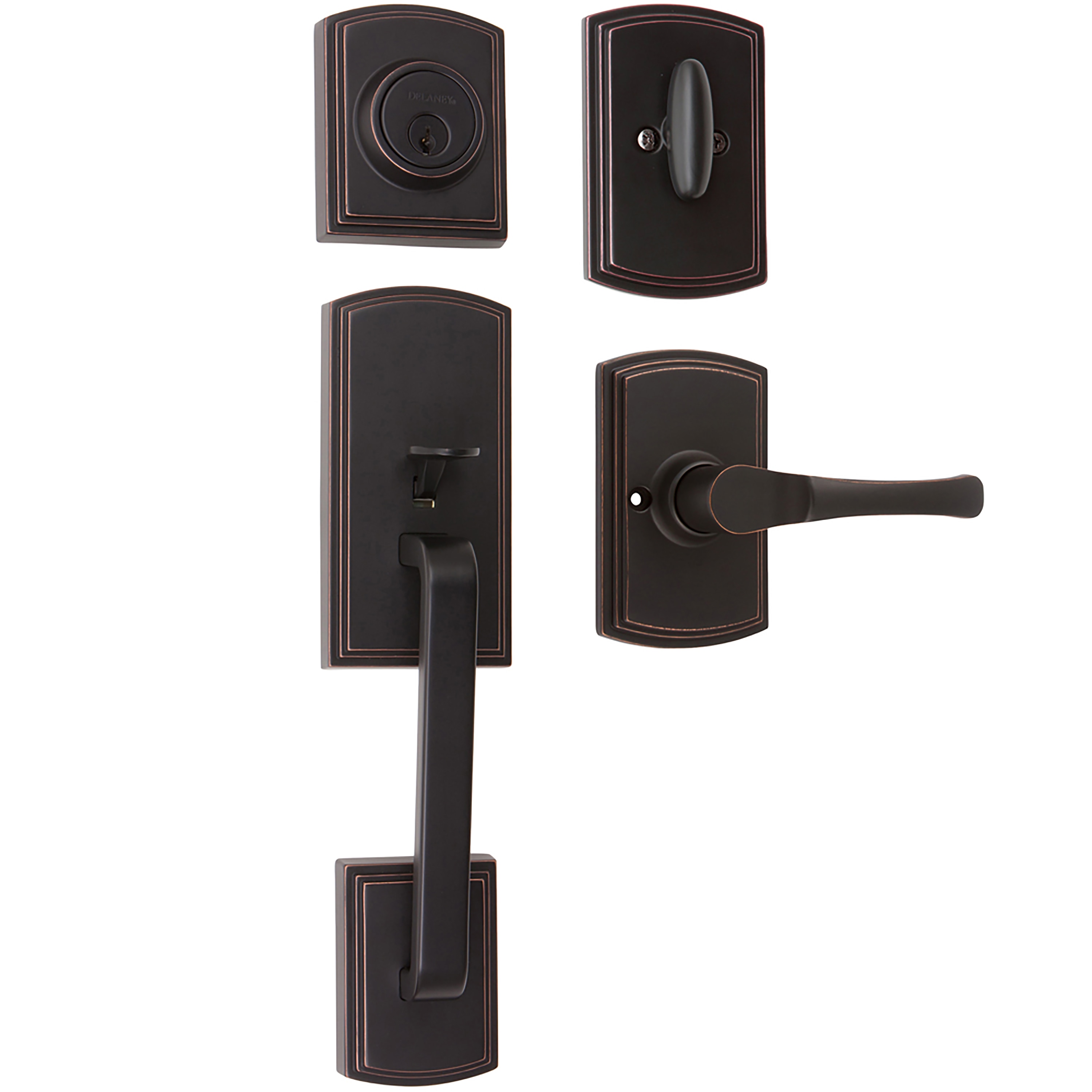 Delaney Hardware 374007AR Visconti Edged Bronze Single-Cylinder Keyed Entry Door Handleset with Classic Lever