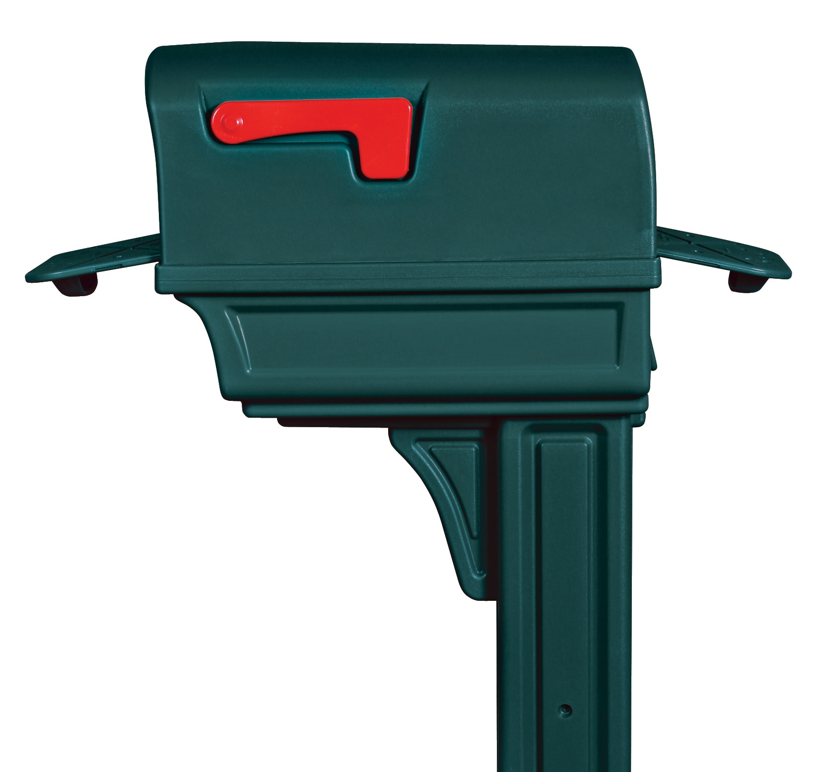 Gentry Large Green Plastic Post Mount Mailbox with Red Flag