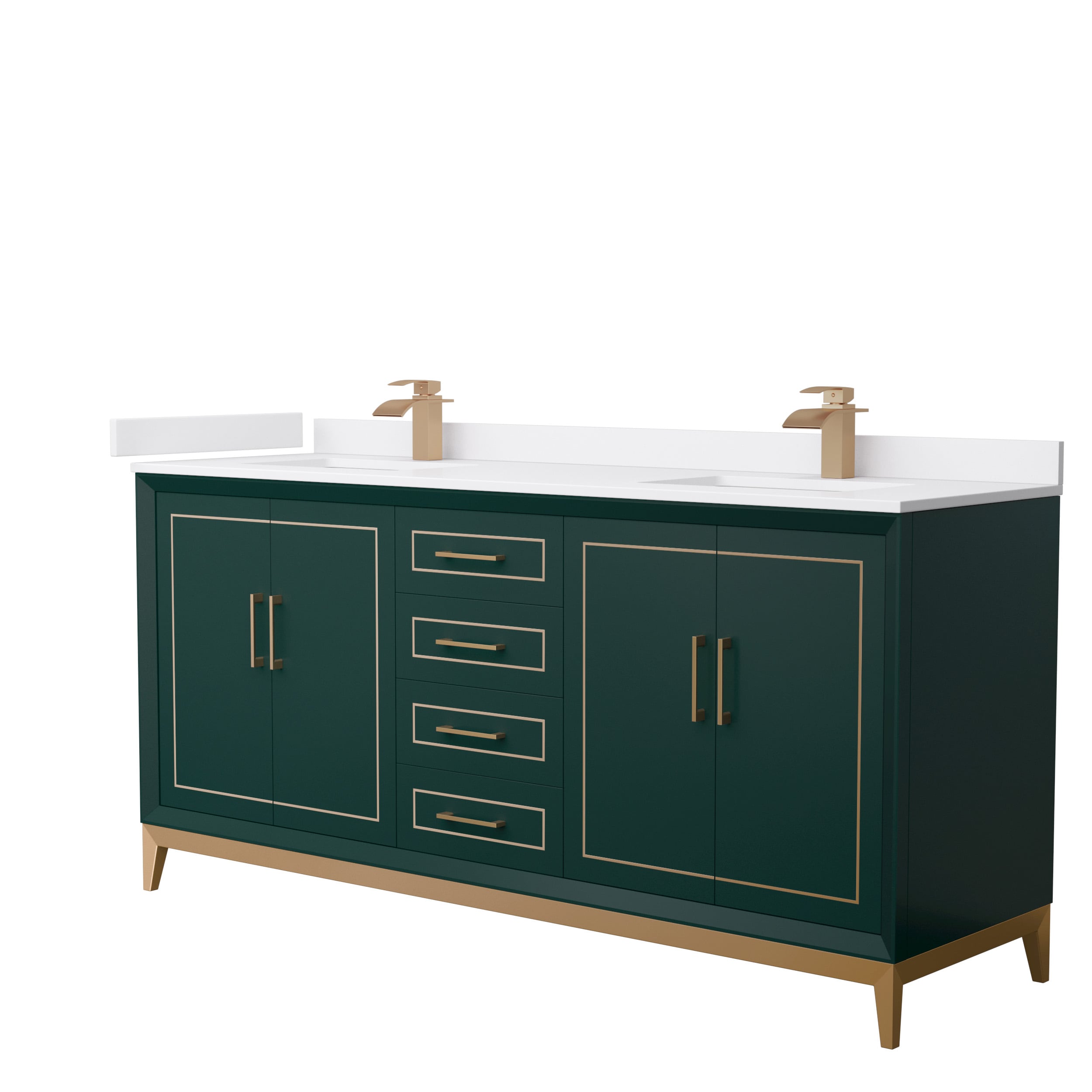 Wyndham Collection WCH515172DGSWCUNSMXX Marlena 72-in Green with Satin Bronze Trim Undermount Double sink Bathroom Vanity with White cultured marble Cultured marble Top