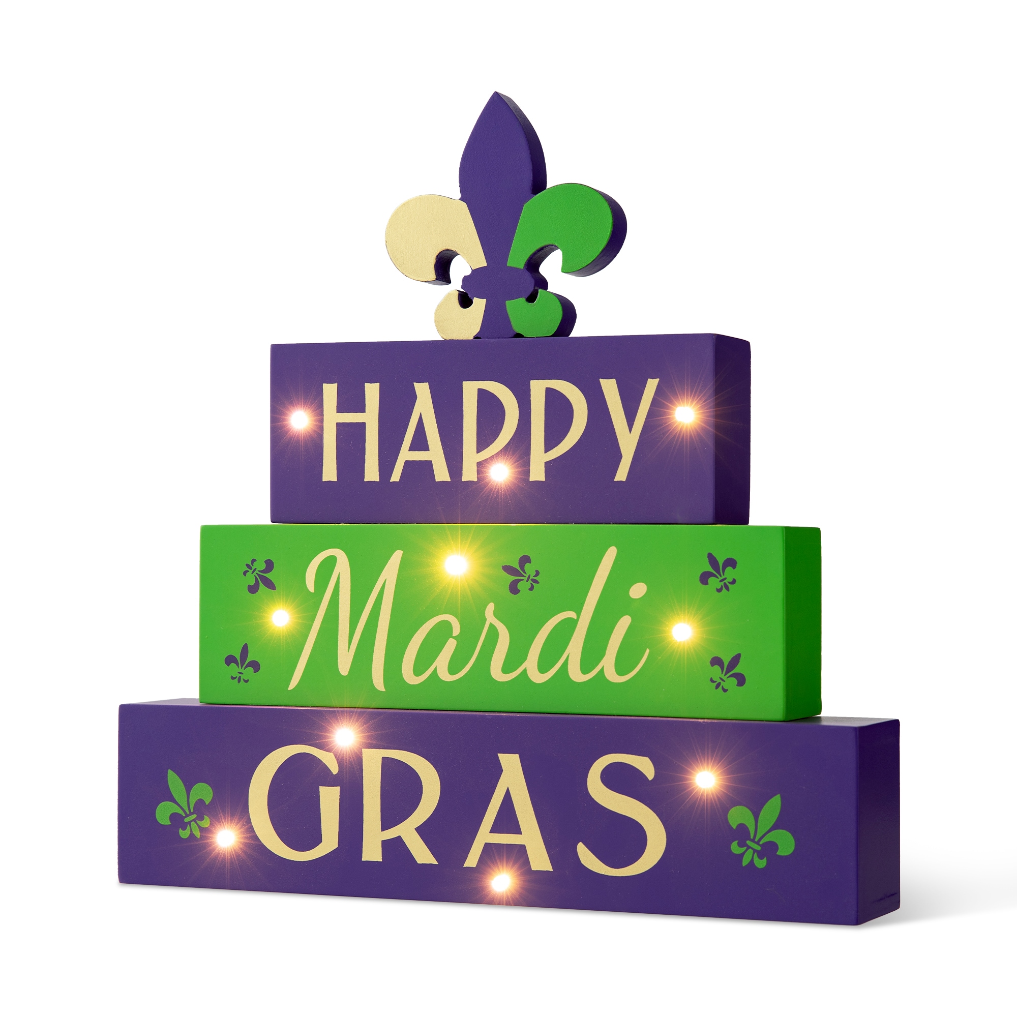 Glitzhome 2037100006 12-in H Lighted Mardi Gras Tabletop decoration