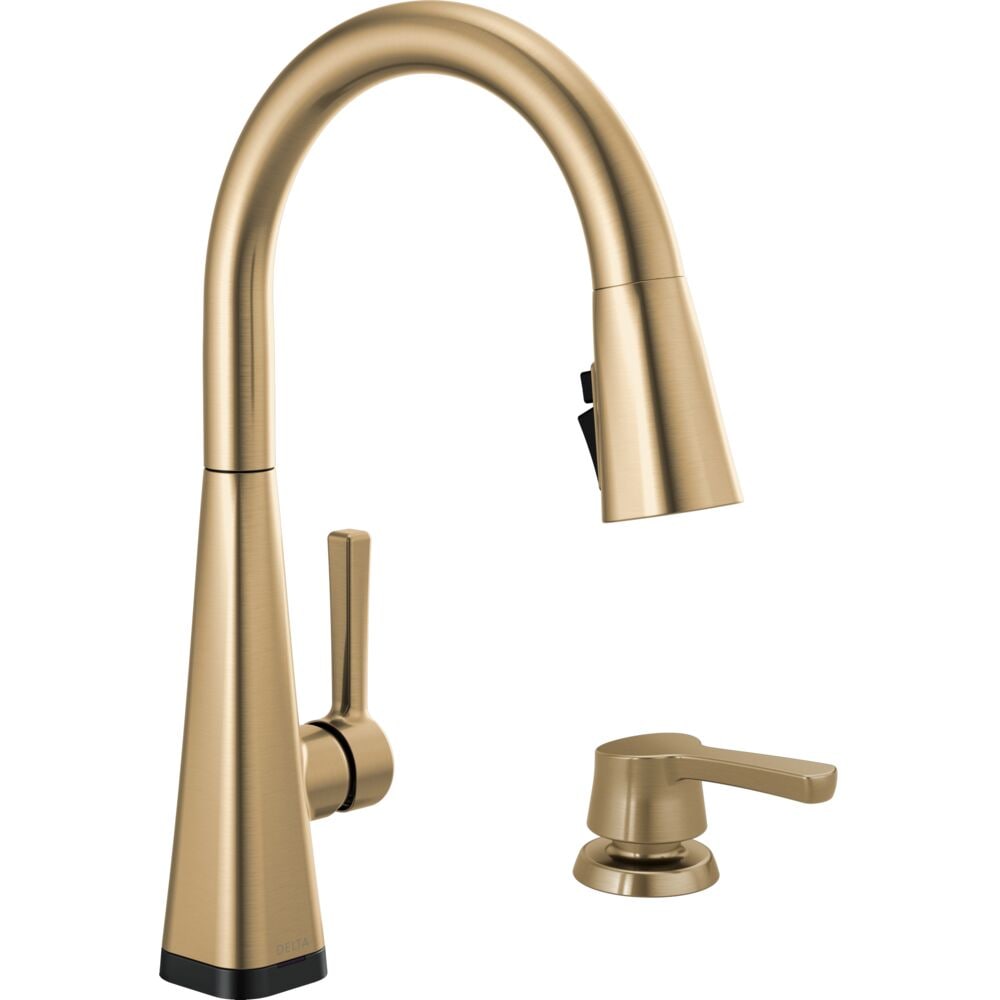 Delta Lenta Champagne Bronze Single Handle Deck-mount Touch-on Pull-down Kitchen Faucet with Sprayer (Includes Deck Plate) (Includes Soap Dispenser)
