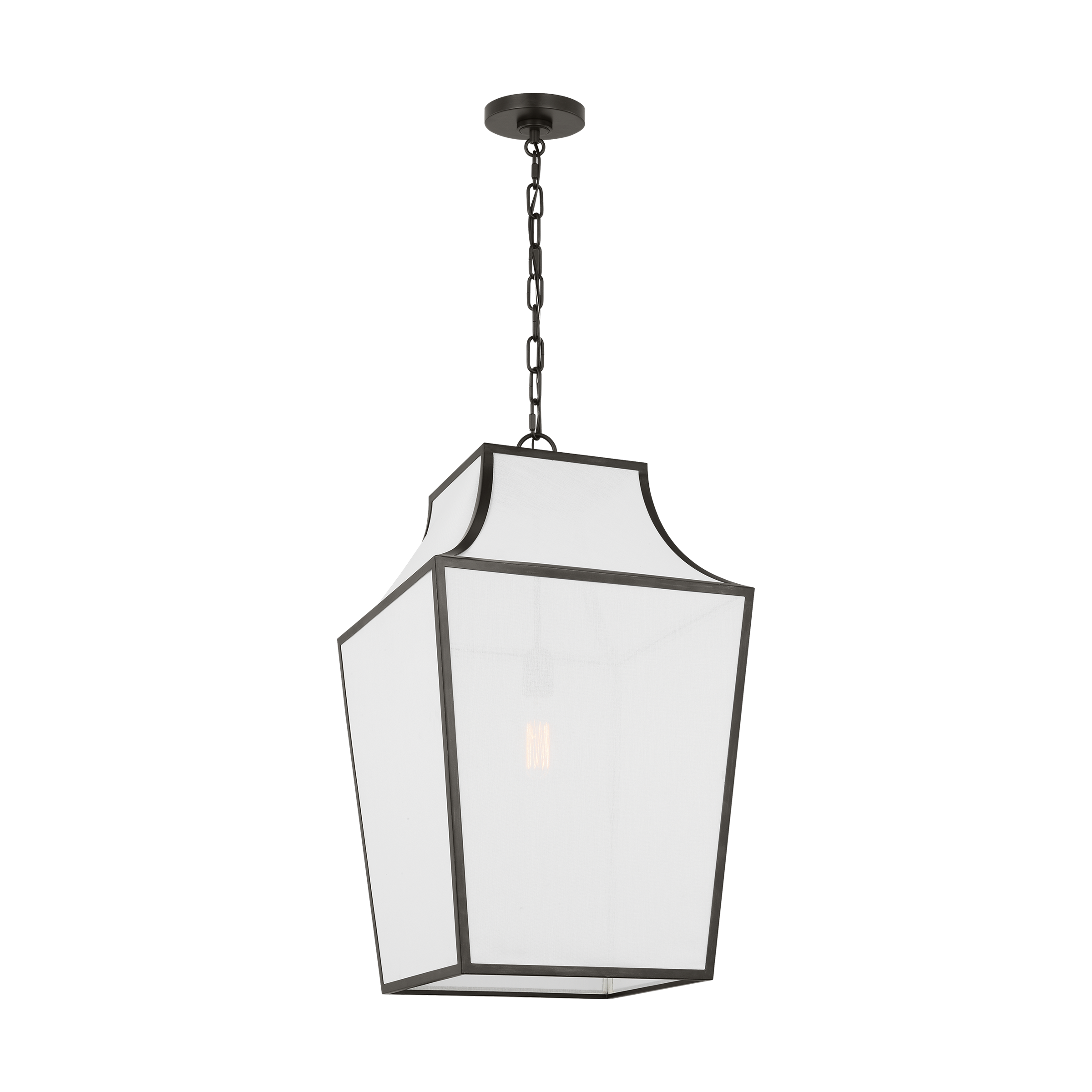 Aged Iron and White Linen Large Pendant Light