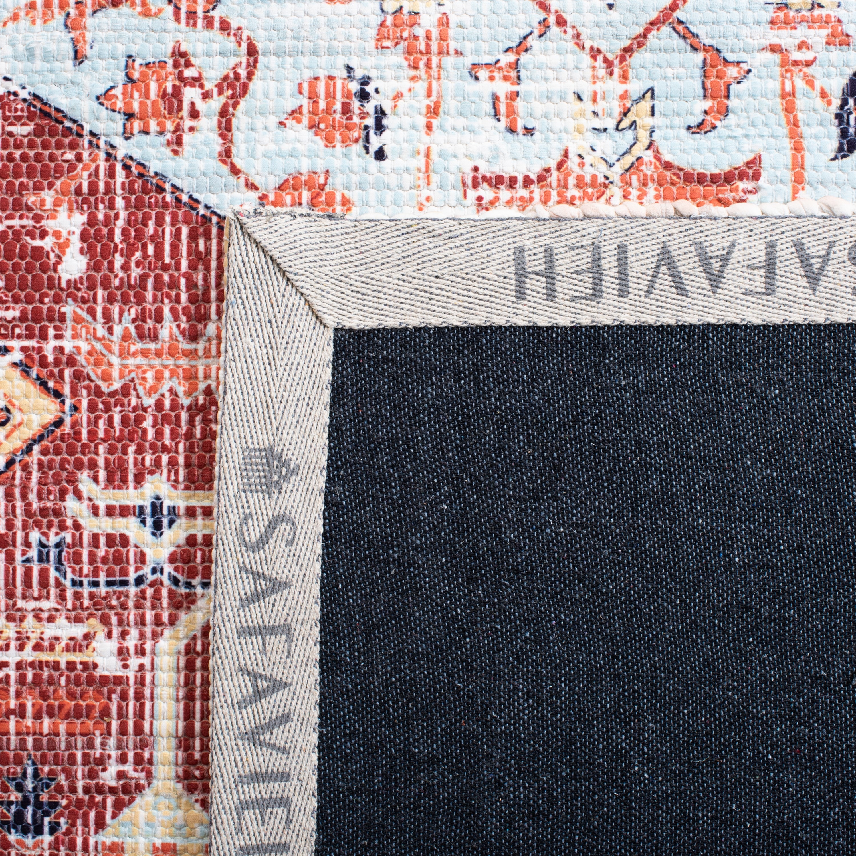 Saffron 6' x 6' Rust and Aqua Hand Loomed Cotton Area Rug