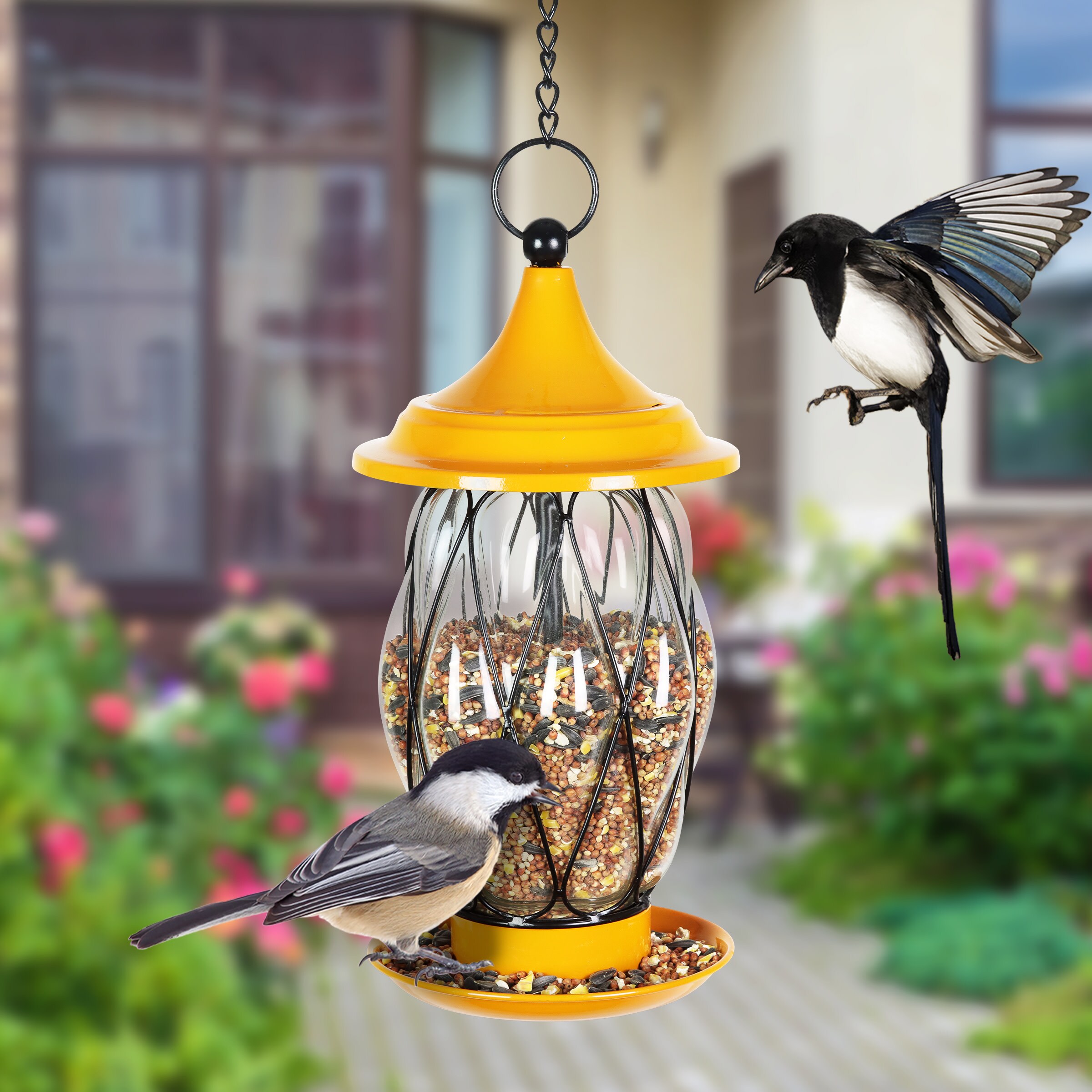 Exhart Orange Glass Hanging Platform Bird Feeder- 4.4-lb Capacity in ...