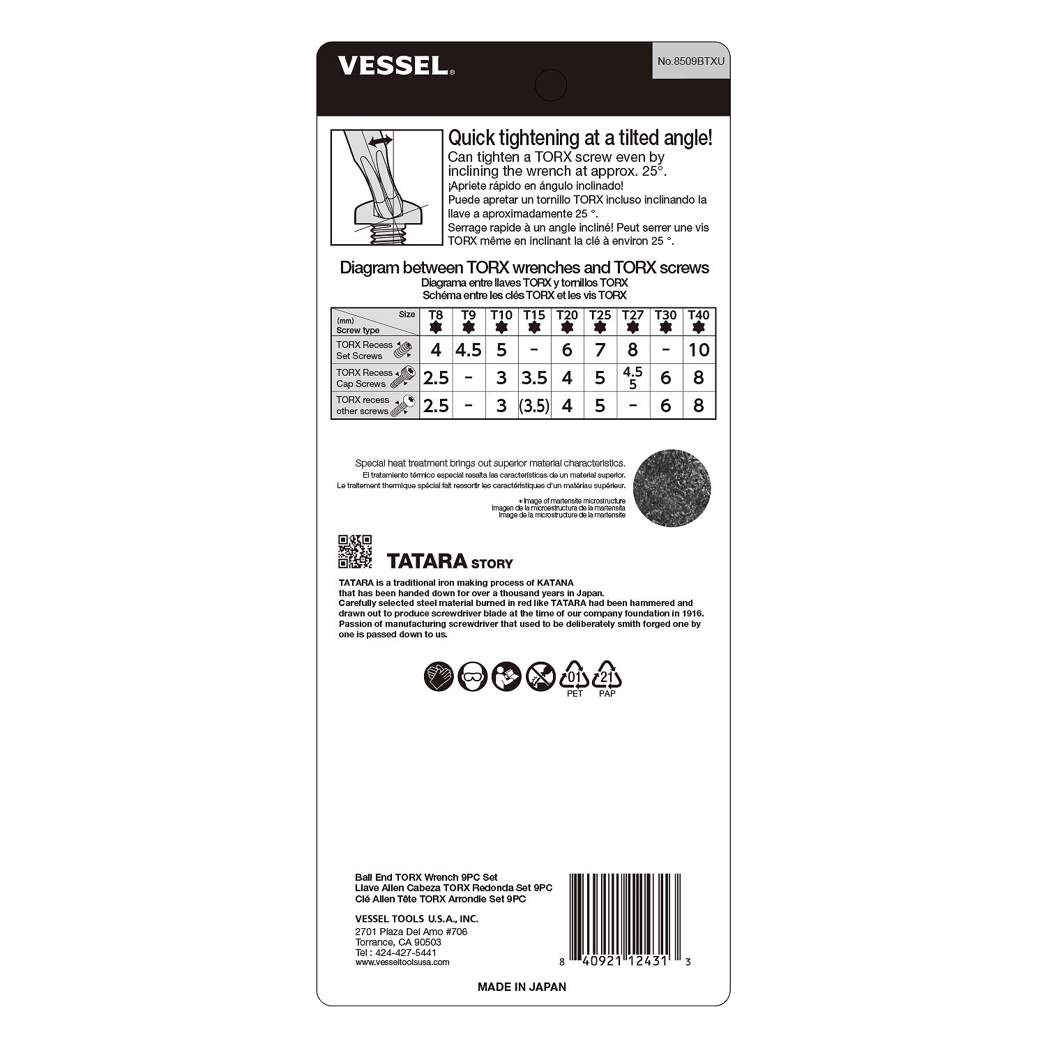 VESSEL 8509BTXU Hex-Torx-Key - View #3