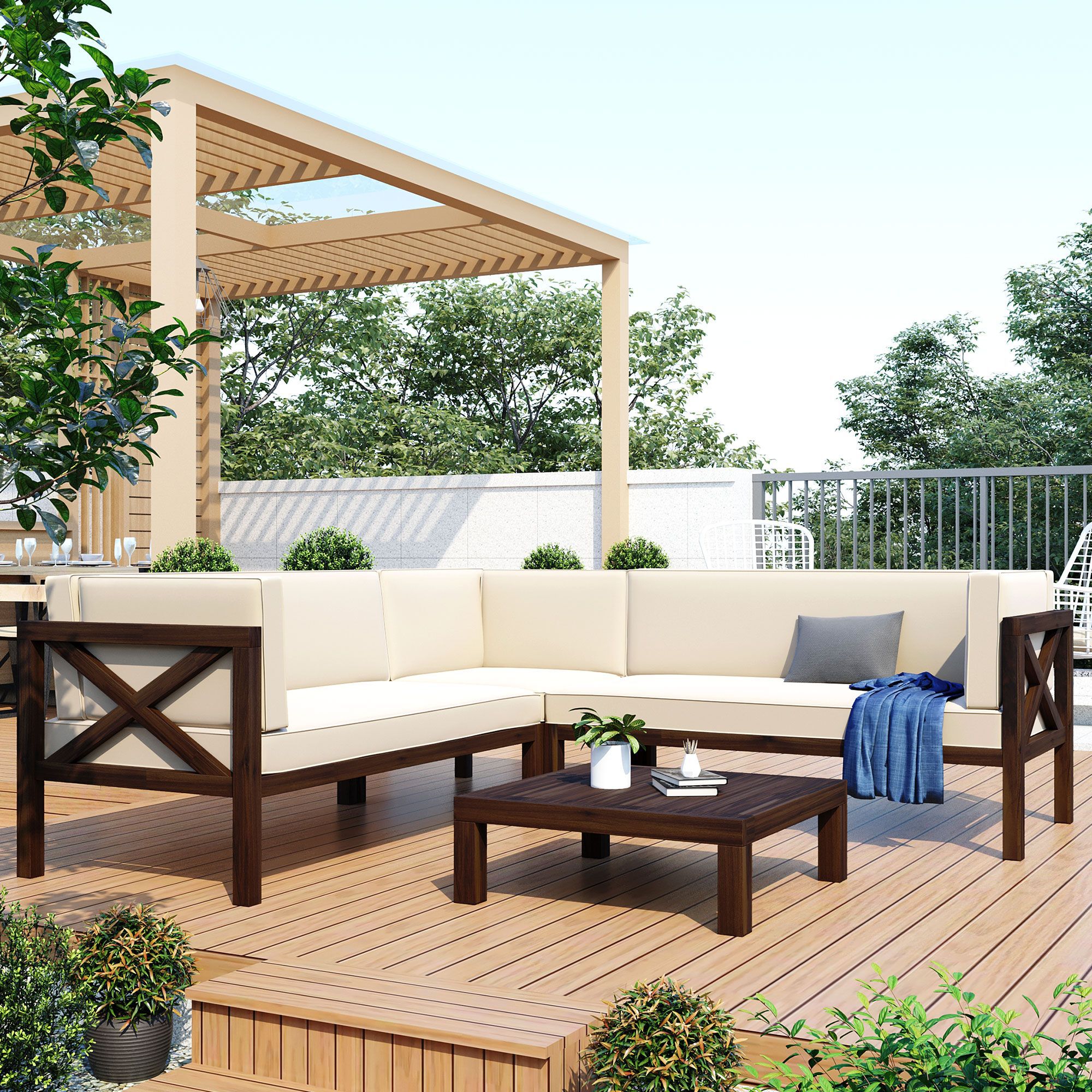 Afoxsos LWMX394 4 -Piece 2 Patio Sofa Conversation Set with Multiple color/finishes Cushions