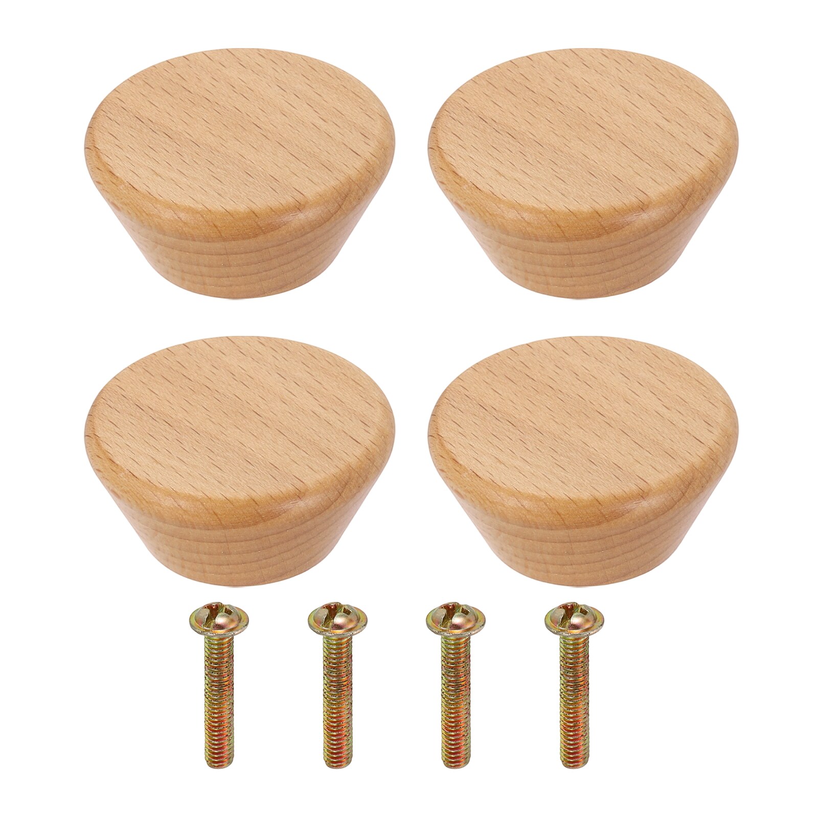 Unique Bargains 4pcs Round Wood Drawer Knob 1.77 Inch Diameter Flat Head Dresser Knobs Solid Wooden Knobs with Screws for Furniture Drawer Wardrobe Cupboard Beech Color