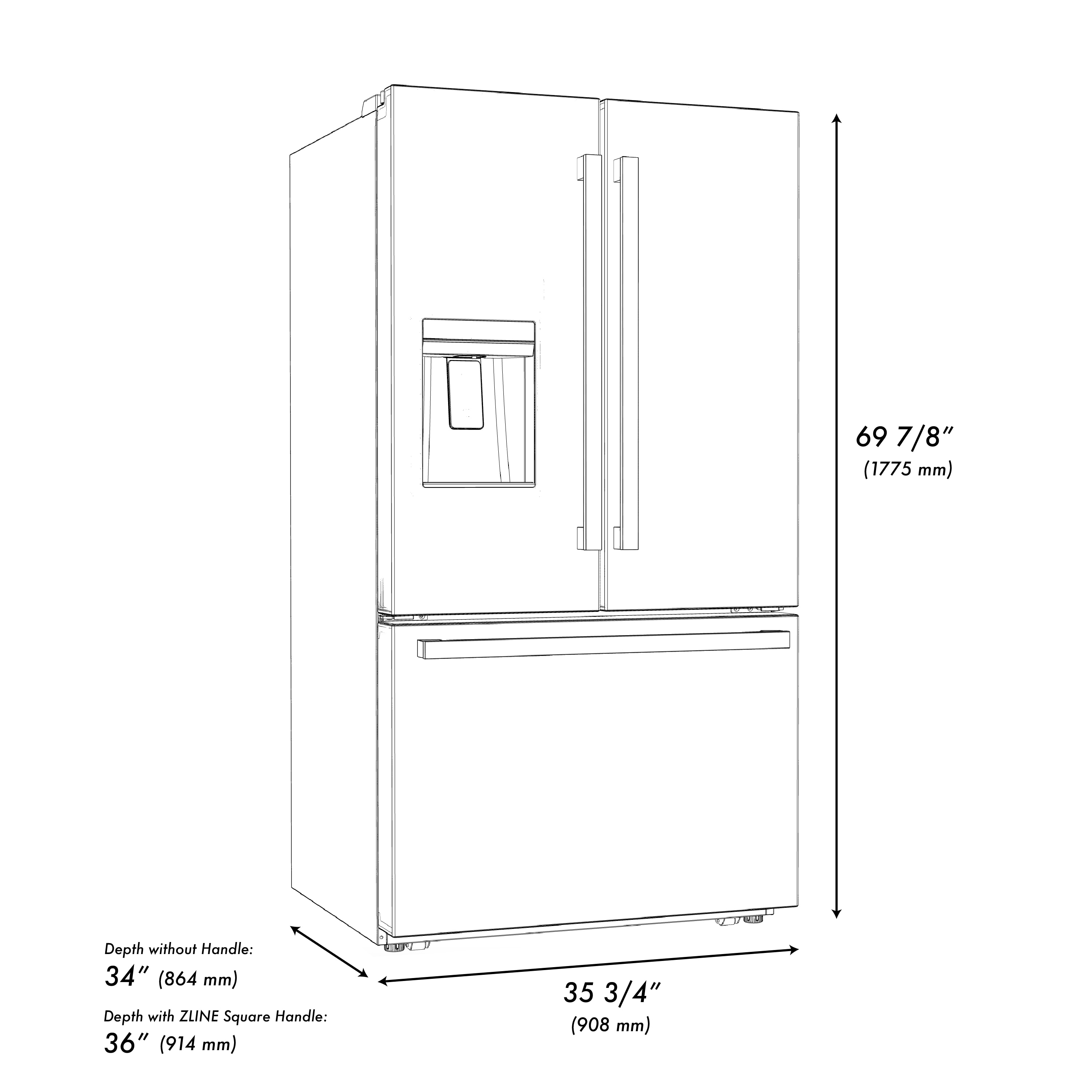 ZLINE KITCHEN & BATH RSMZ-W36-BS-FCB French-Door-Refrigerators - View #3