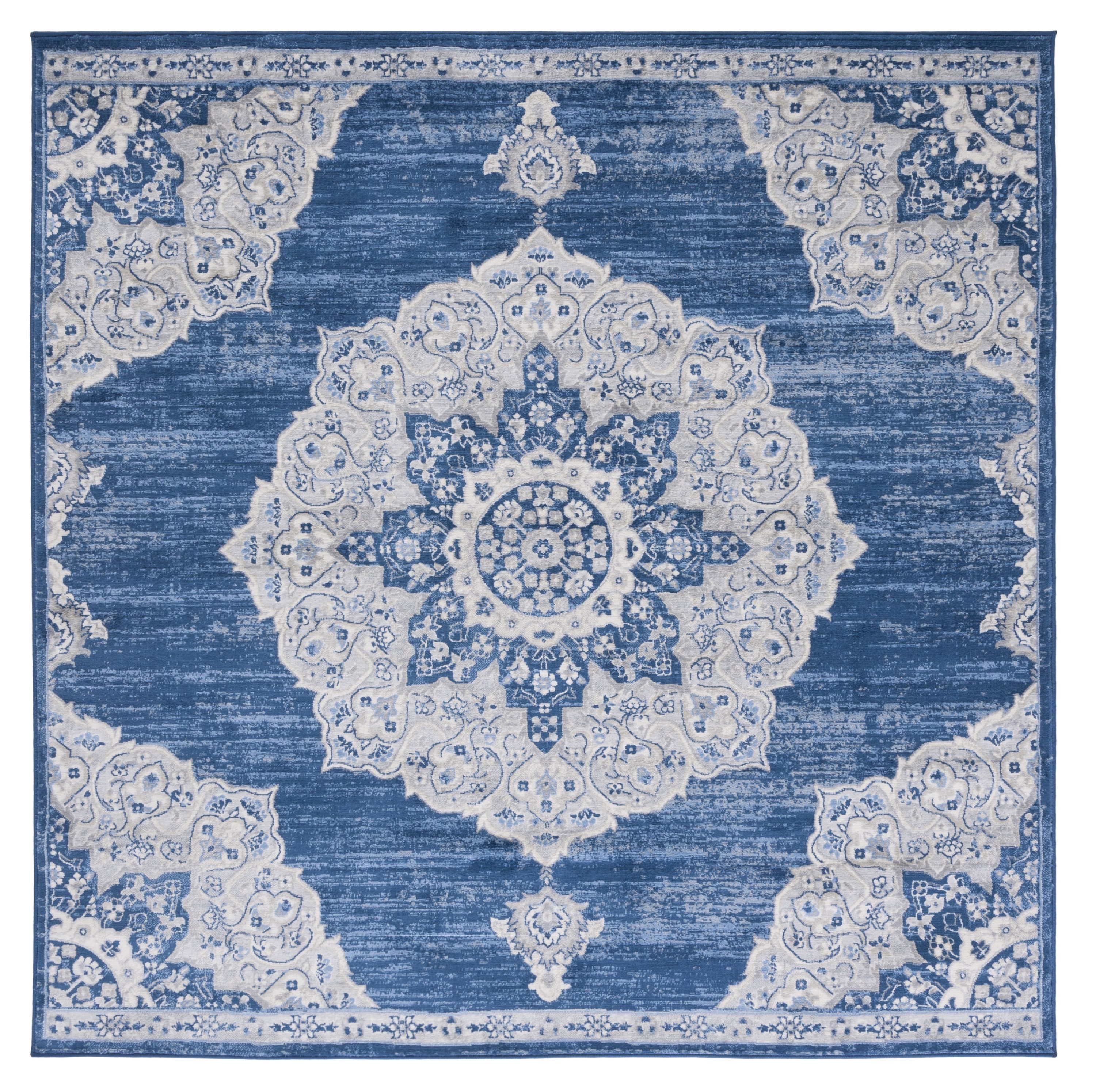 Safavieh BNT802N-7SQ Brentwood Coral 7 x 7 (ft) Loomed Polypropylene Navy/Gray Square Indoor Distressed/Overdyed Vintage Area rug