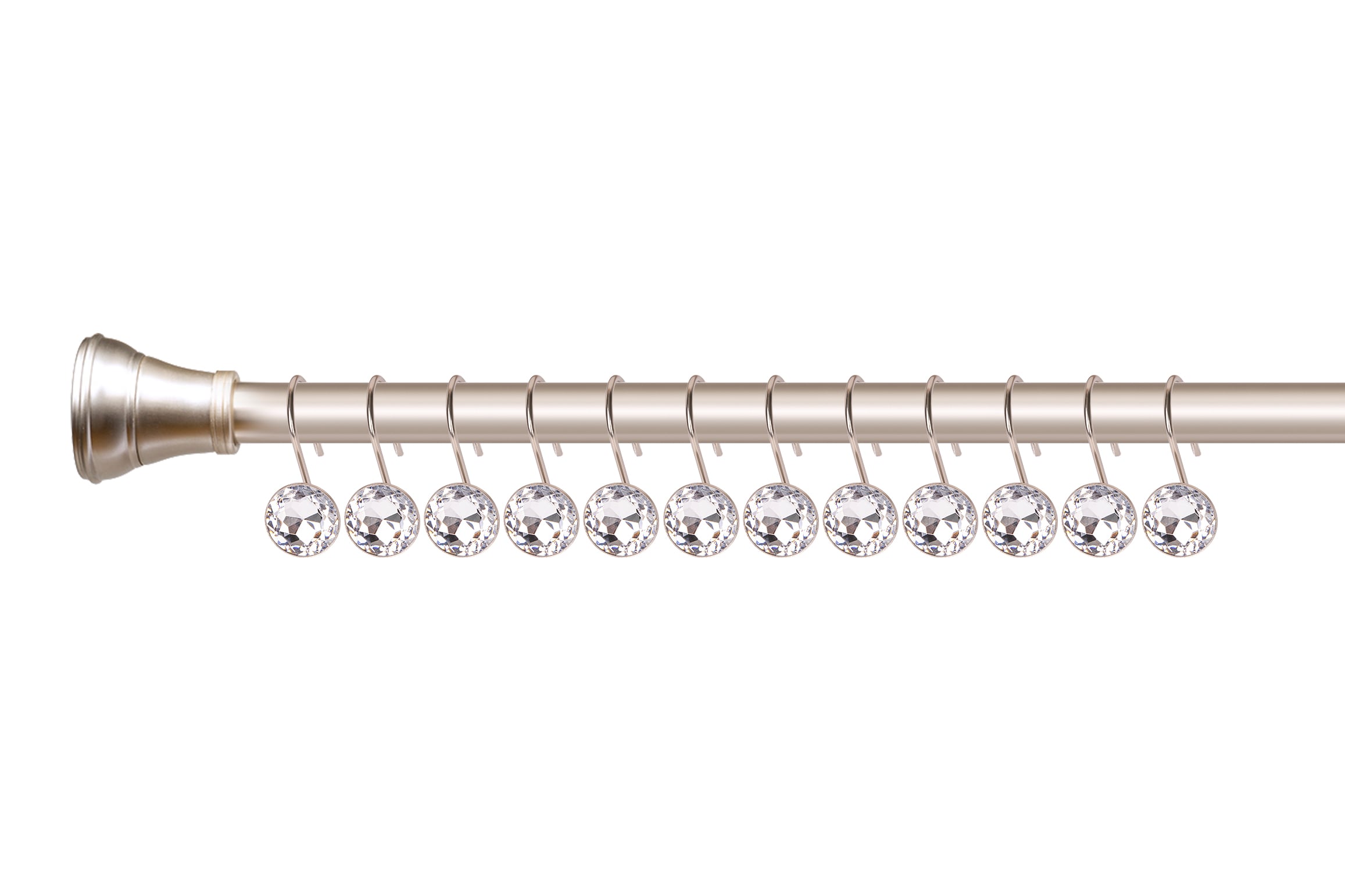 Brushed Nickel Crystal Design Shower Curtain Hooks Set of 12