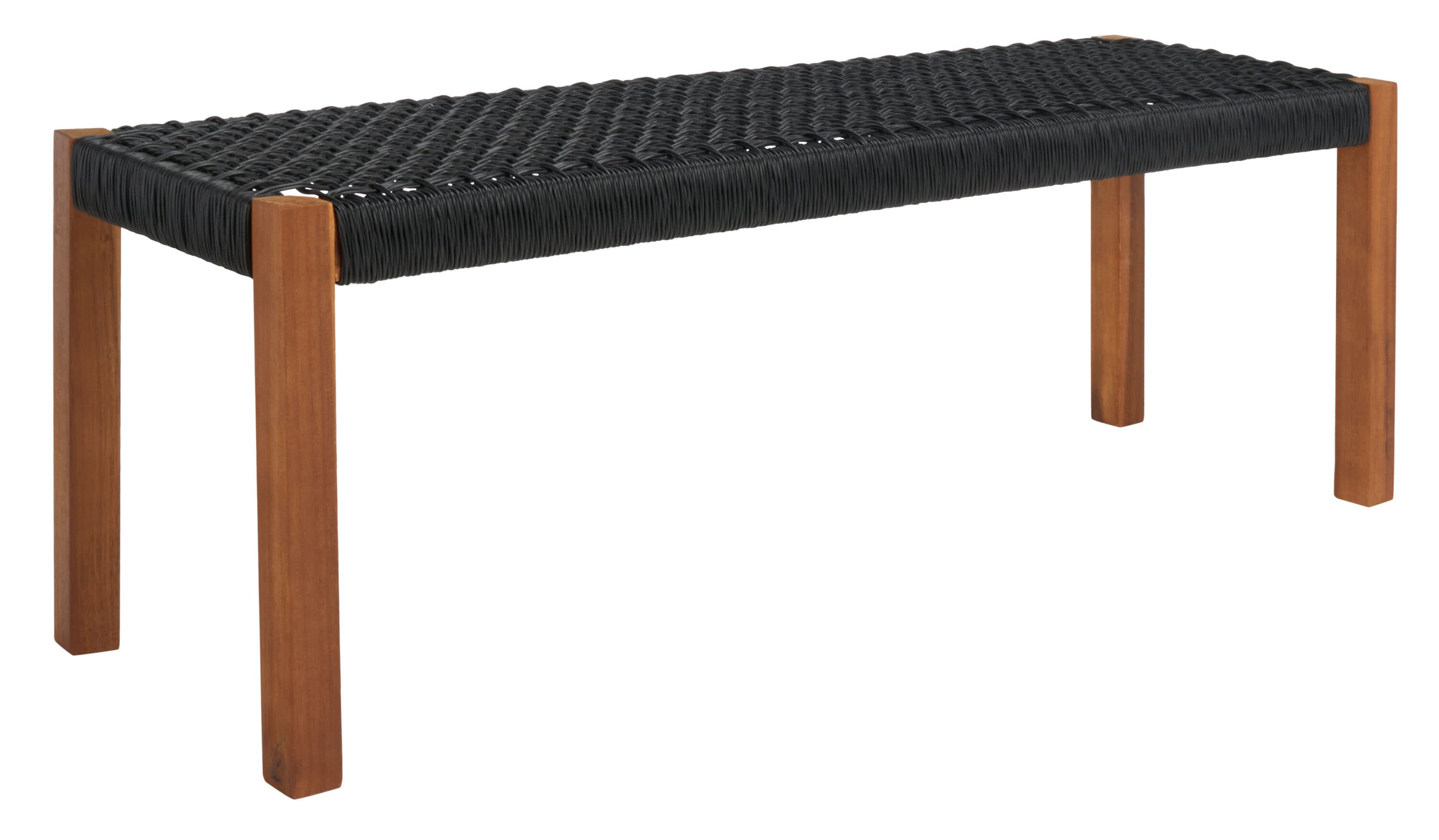 Natural Acacia and Black Woven Rattan 4-Person Patio Dining Set