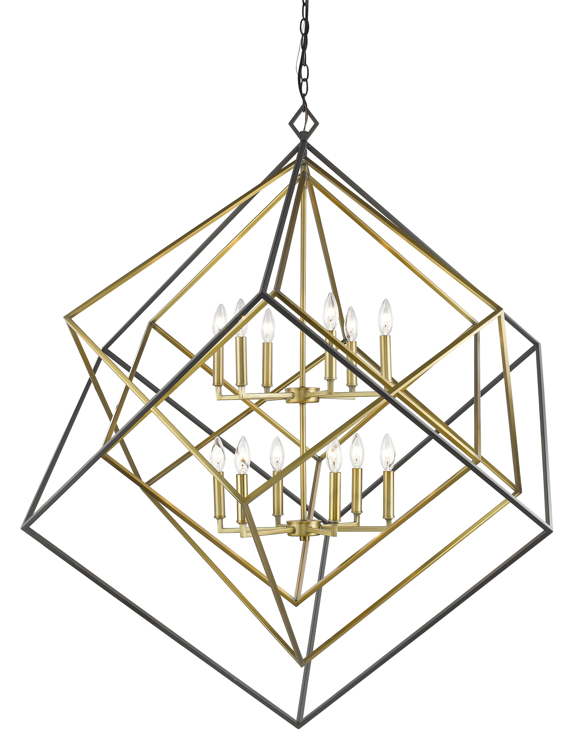 Euclid Modern Geometry Bronze 12-Light Chandelier with Candle Lights