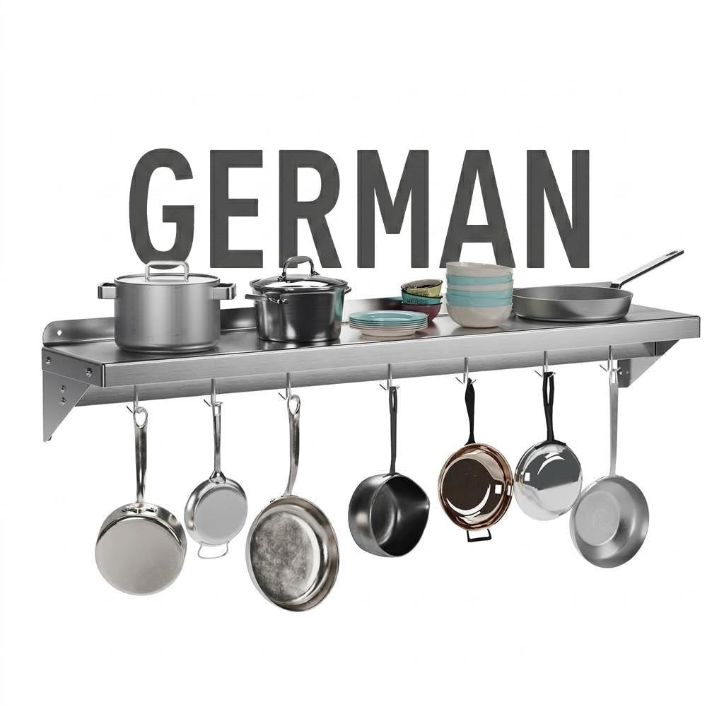 DEXSO - 12 x 48-IN Commercial Stainless Steel Wall Mounted Shelf with 7 Hooks for Hanging Pots an...