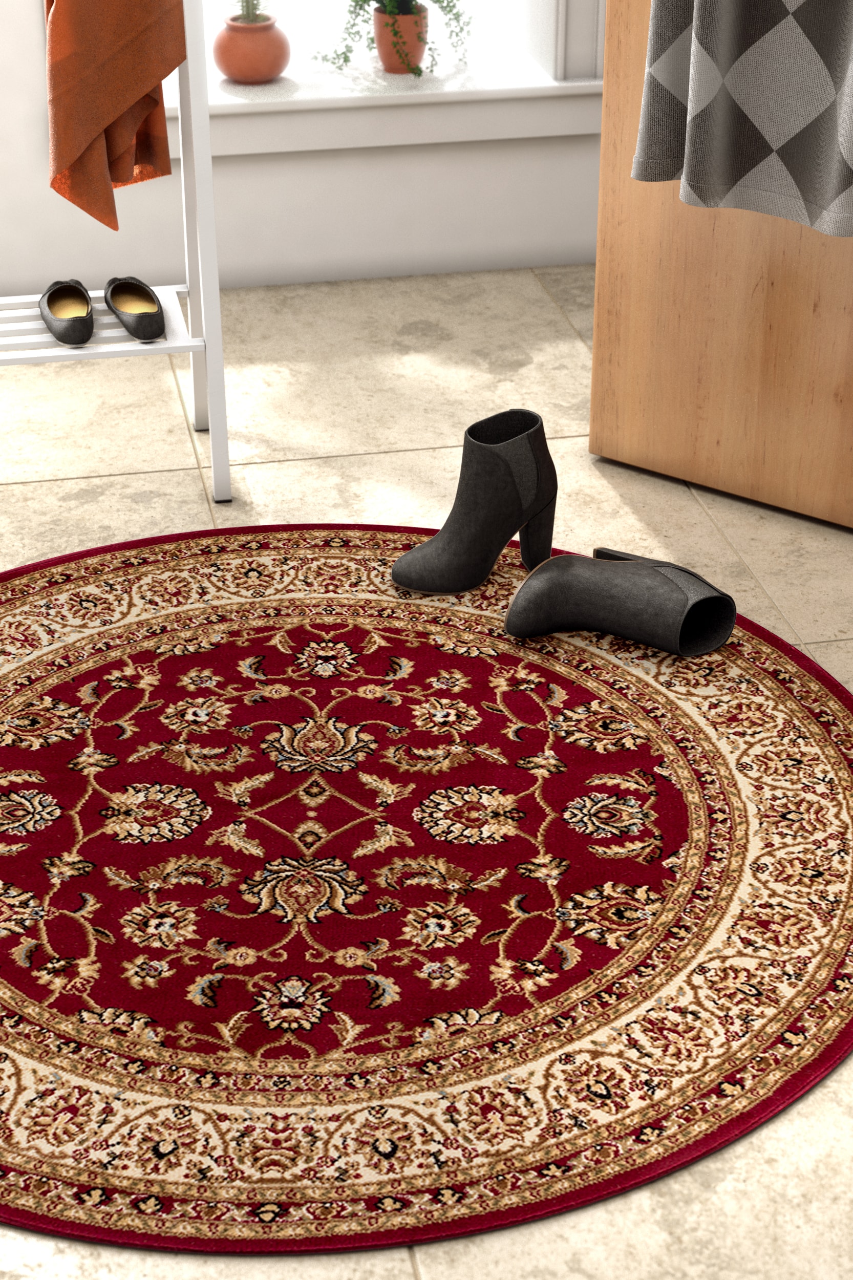 Well Woven 549309 8 x 8 (ft) Loomed Polypropylene Red Round Indoor Medallion Persian Area rug