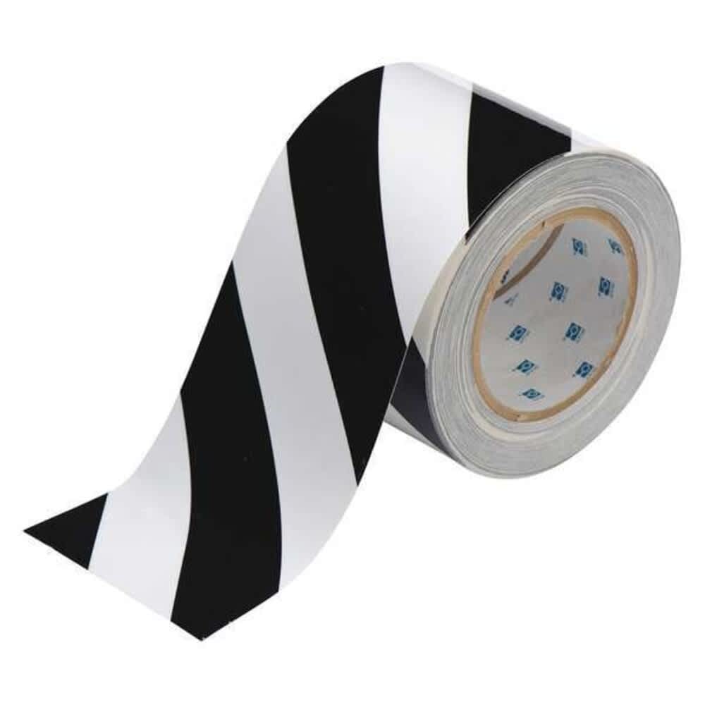 Brady Floor Marking Tape Polyester No Legend Black White 4 in W. 8 mil Thickness
